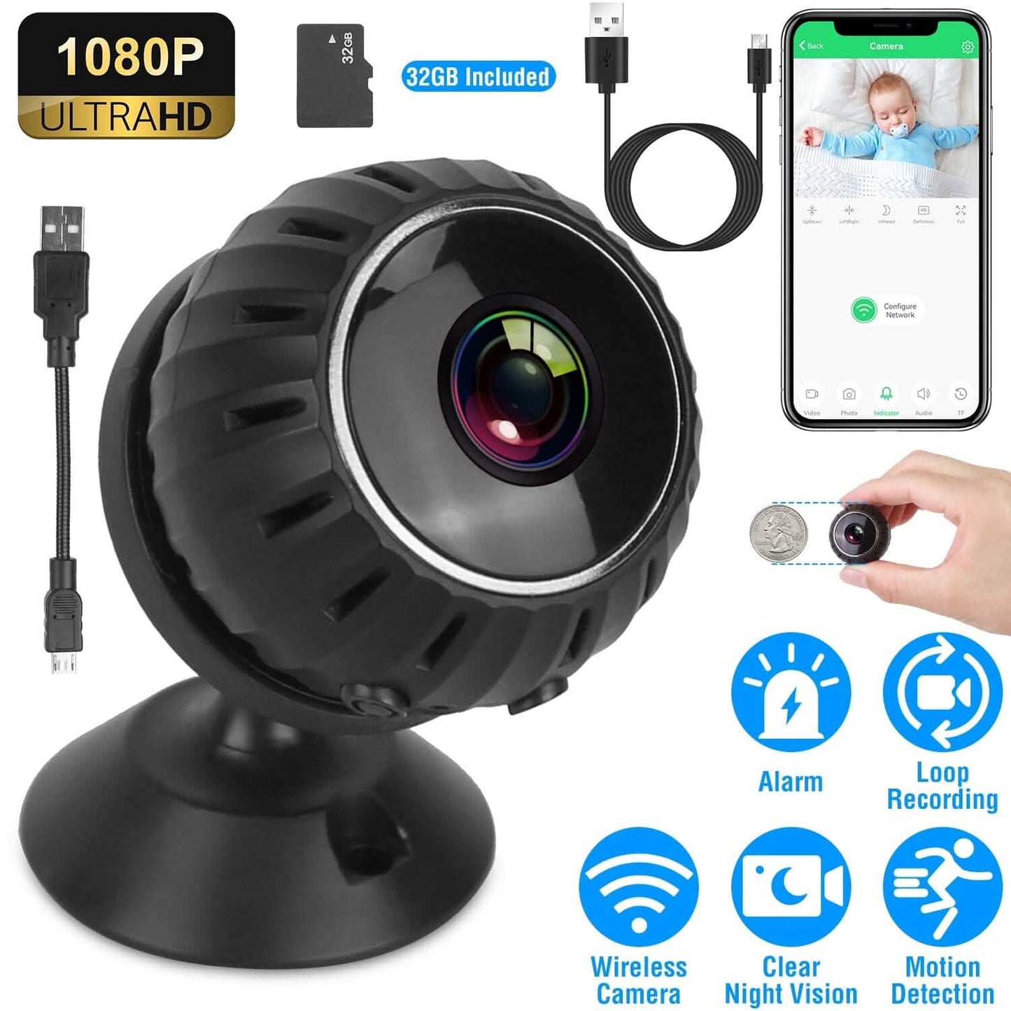 Mini Wireless Camera Wifi IR Night Vision HD 1080P Home Security DailySale