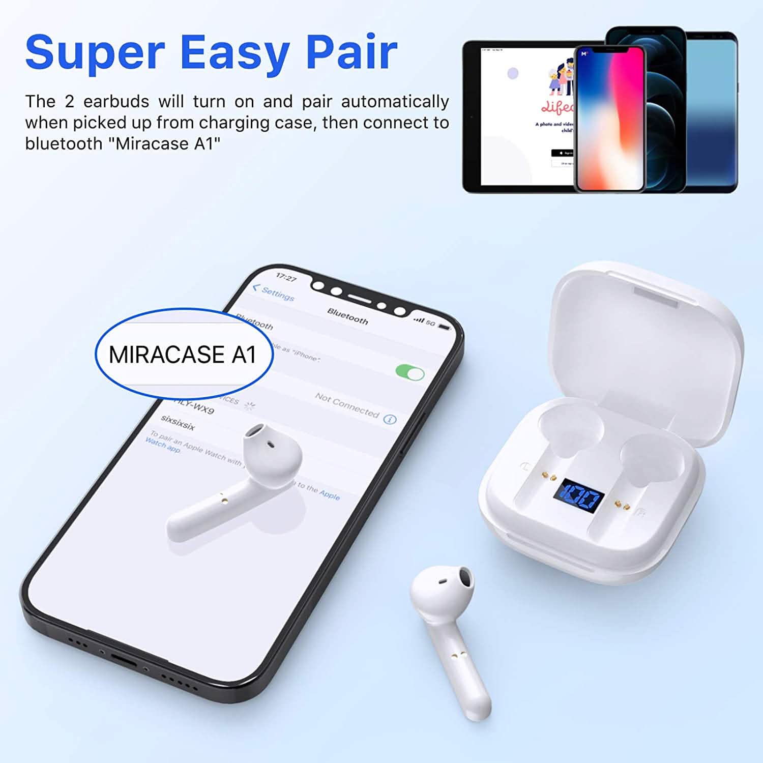 Miracase Wireless Earbuds Bluetooth 5.0 Headphones with USB-C Charging Case DailySale