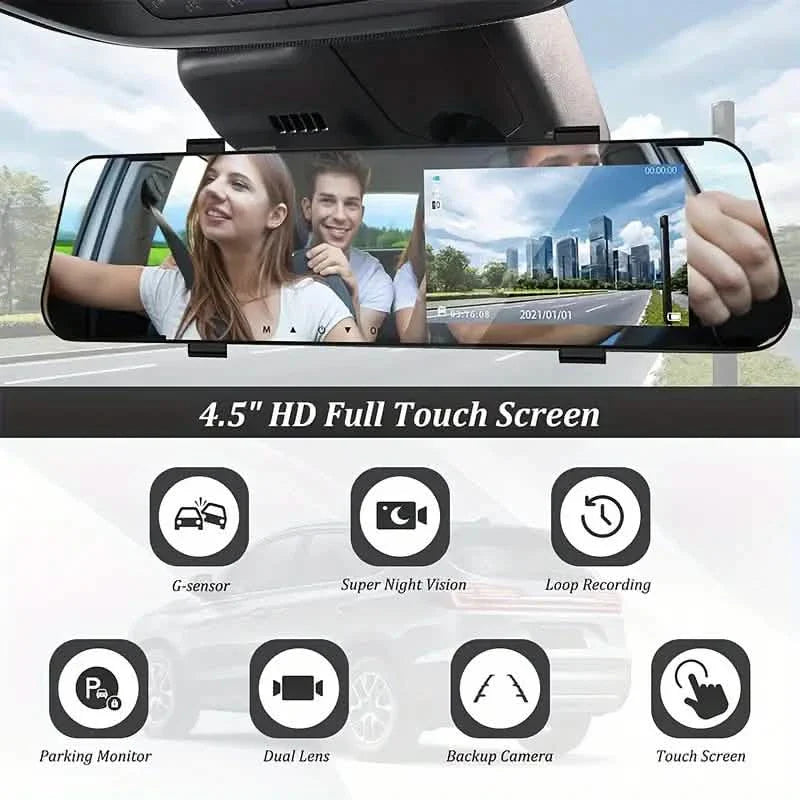 Mirror Dash Cam 4.5 Inch Rear View Mirror 1080P Front and Rear View Dual Cameras DailySale