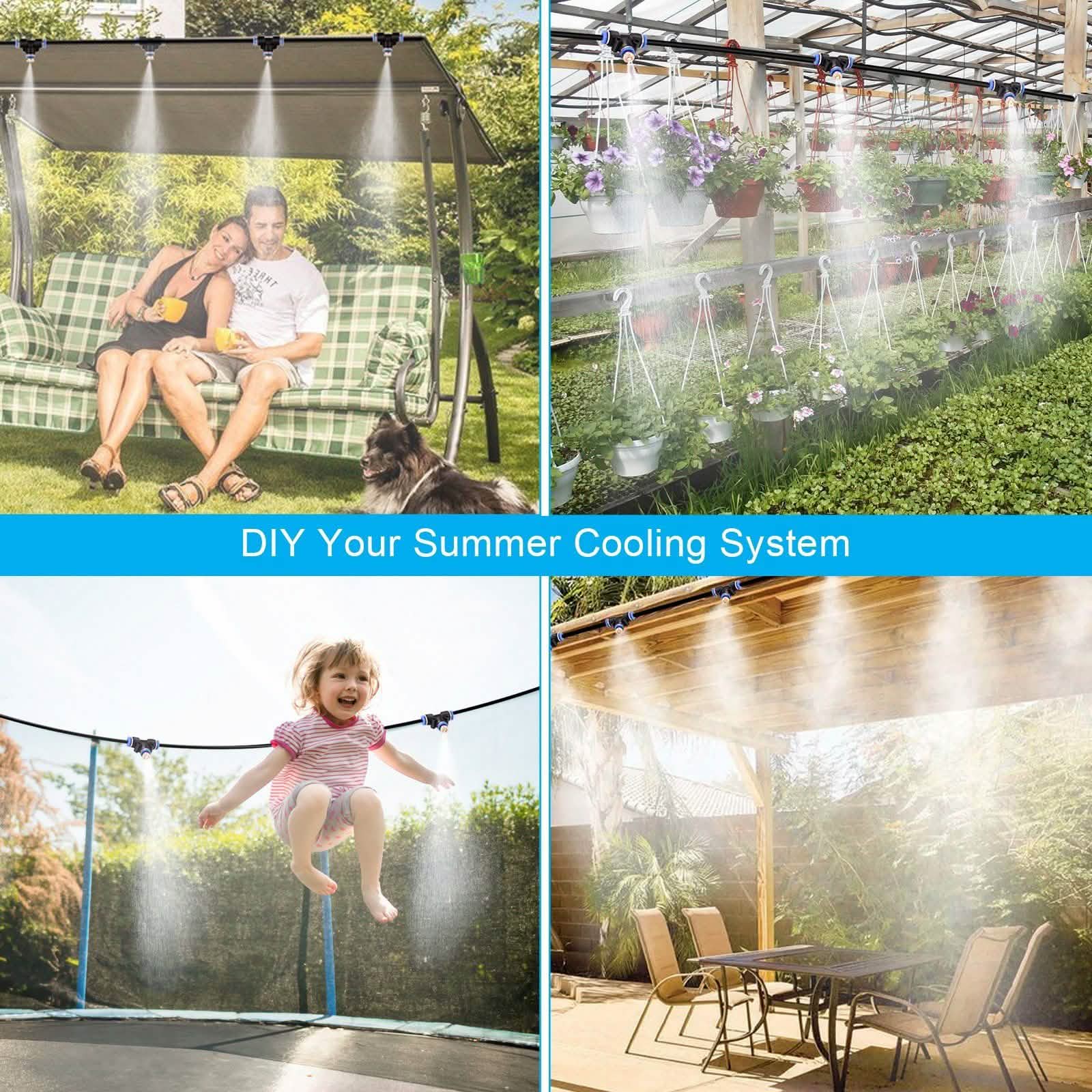 Mist Cooling System 26Ft Line + 10 T-Joint Nozzles Water Sprayer DailySale