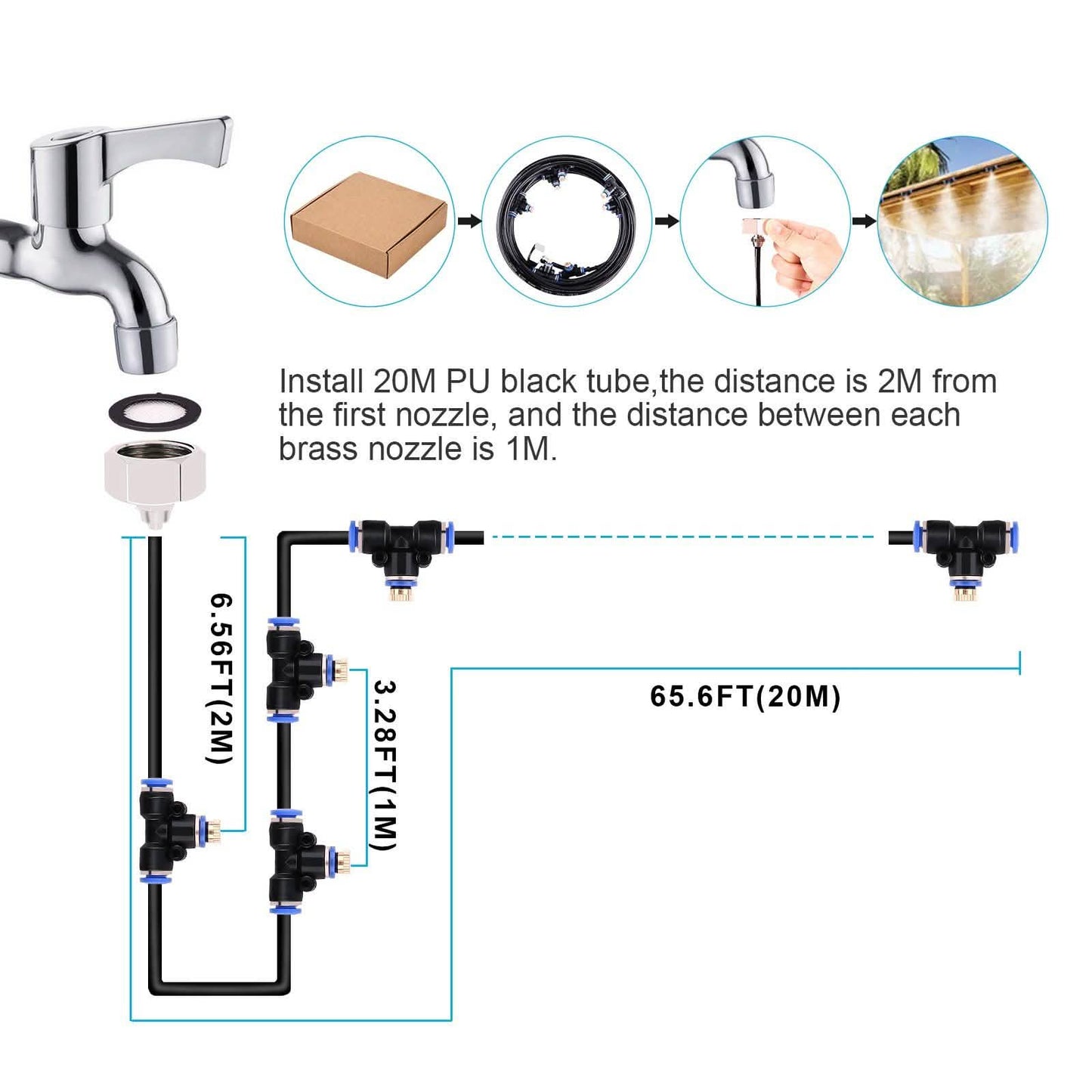 Misting Cooling System 65.6Ft Hose Line + 23 T-Joint Nozzles Water Sprayer DailySale