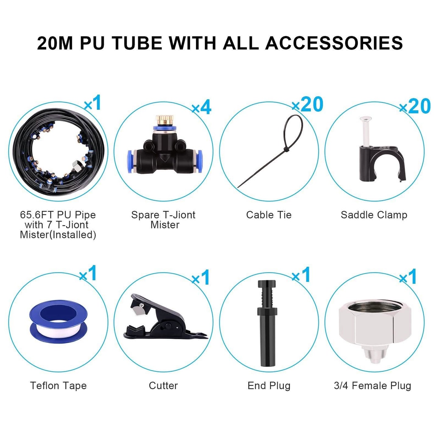 Misting Cooling System 65.6Ft Hose Line + 23 T-Joint Nozzles Water Sprayer DailySale