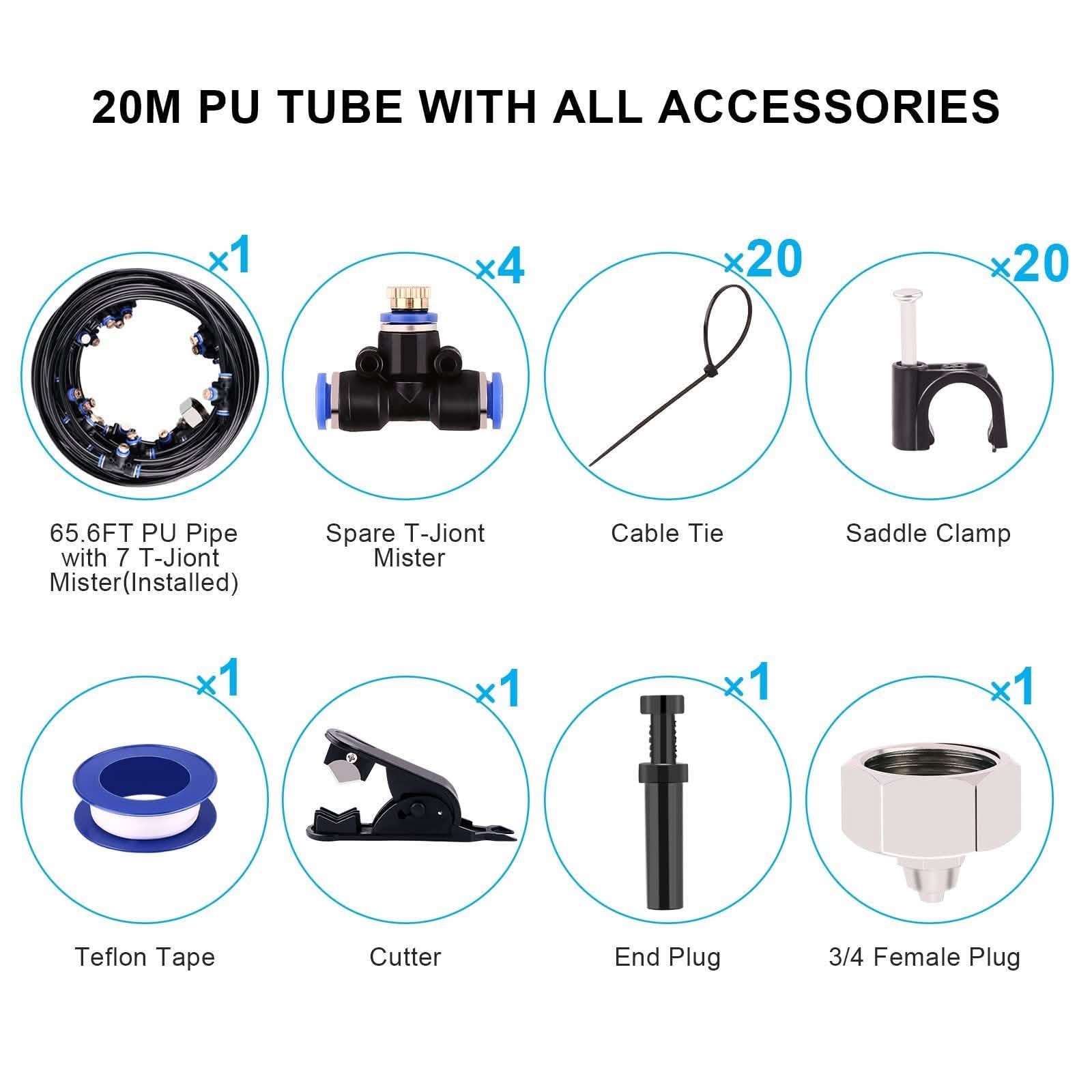 Misting Cooling System 65.6Ft Hose Line + 23 T-Joint Nozzles Water Sprayer DailySale
