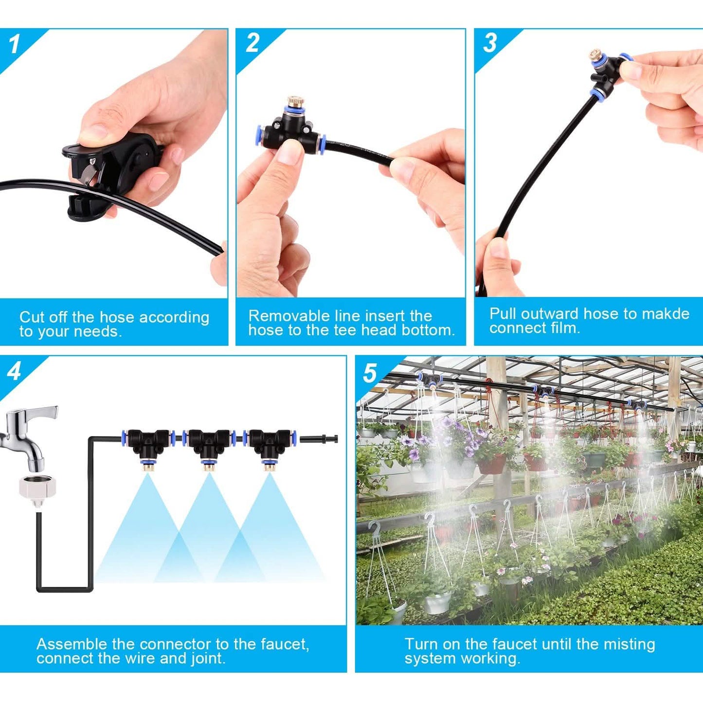 Misting Cooling System 65.6Ft Hose Line + 23 T-Joint Nozzles Water Sprayer DailySale
