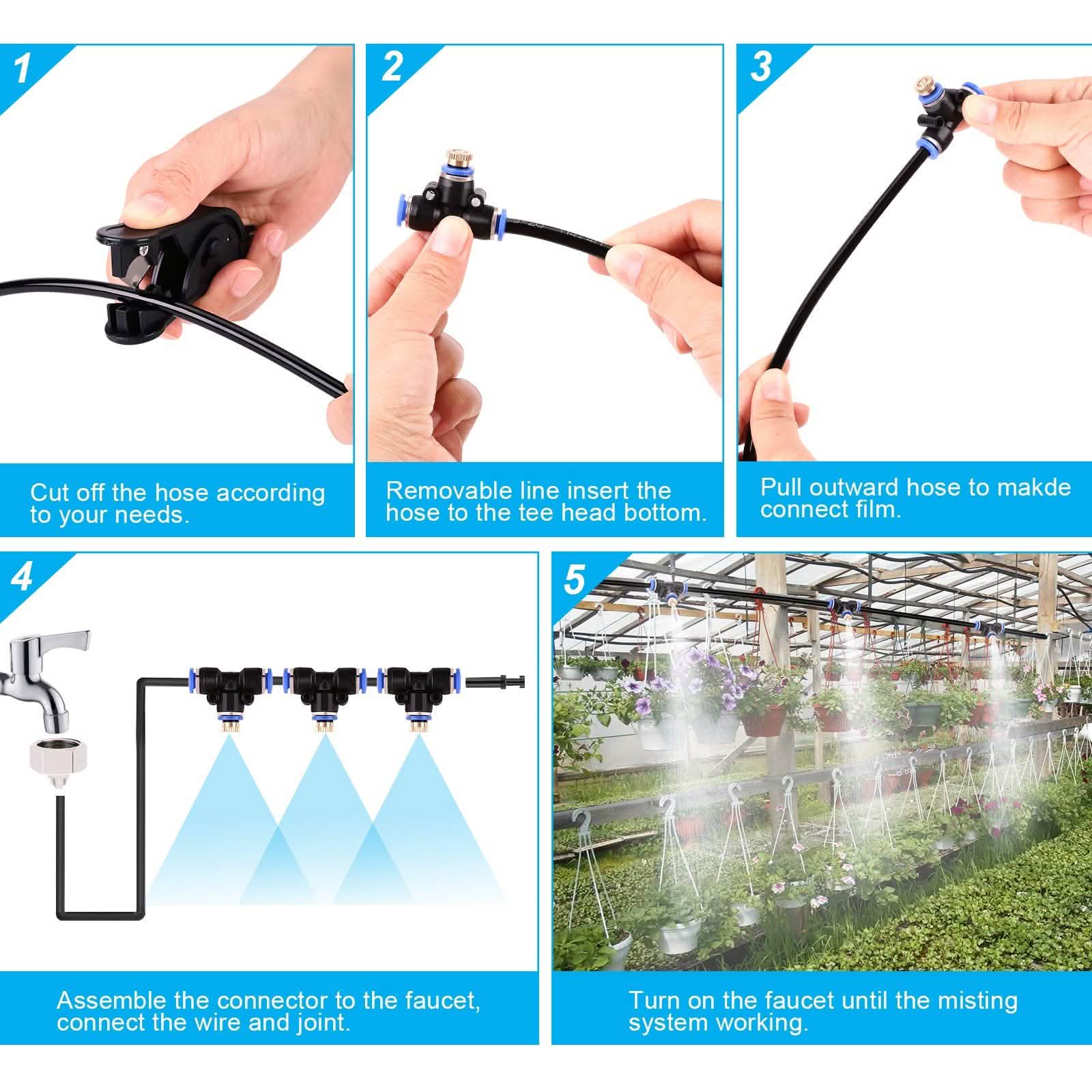Misting Cooling System 65.6Ft Hose Line + 23 T-Joint Nozzles Water Sprayer DailySale