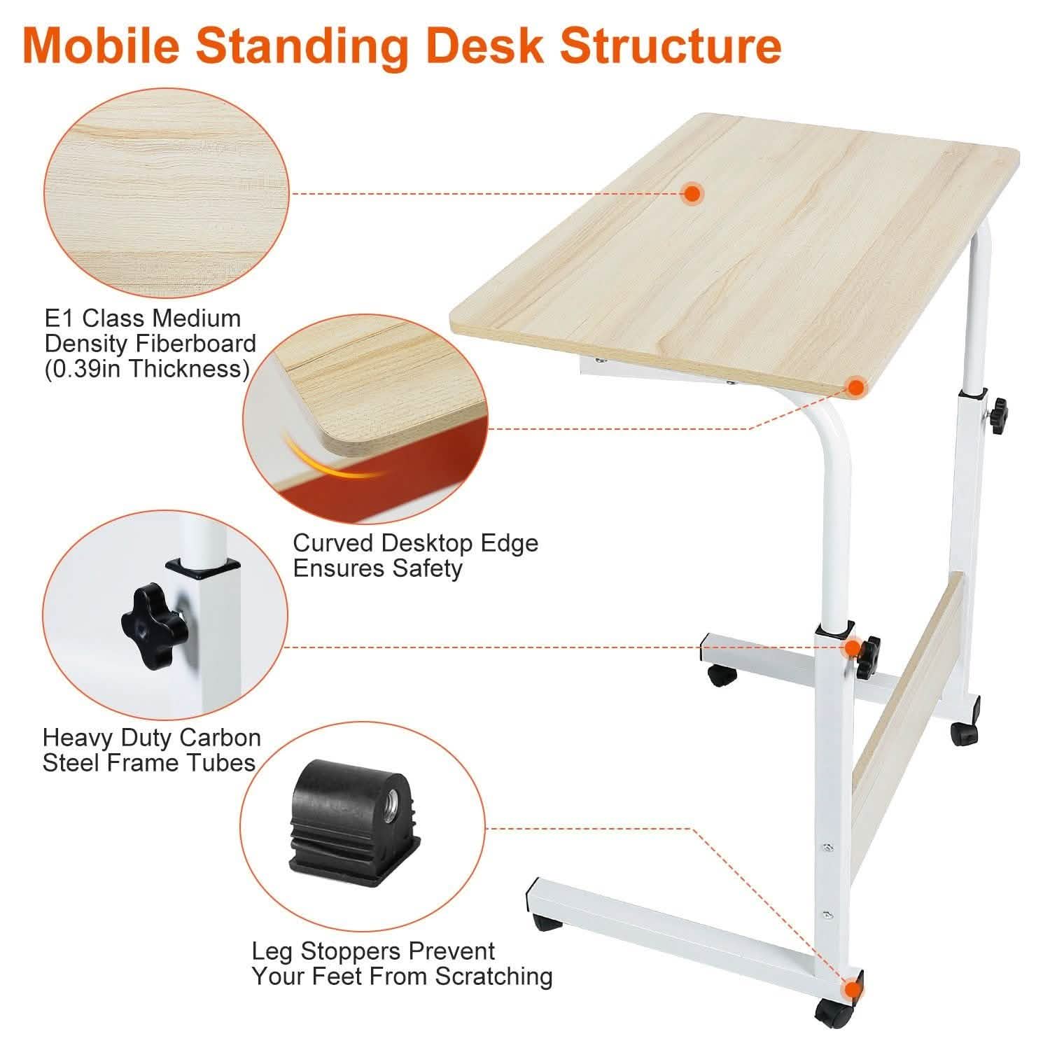 Mobile Laptop Desk Height Adjustable Rolling Wheels DailySale