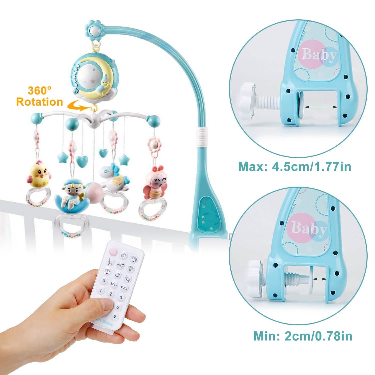 Mobile Star Projection Nursery Light Baby Rattle Toy with Music Box Remote Control DailySale