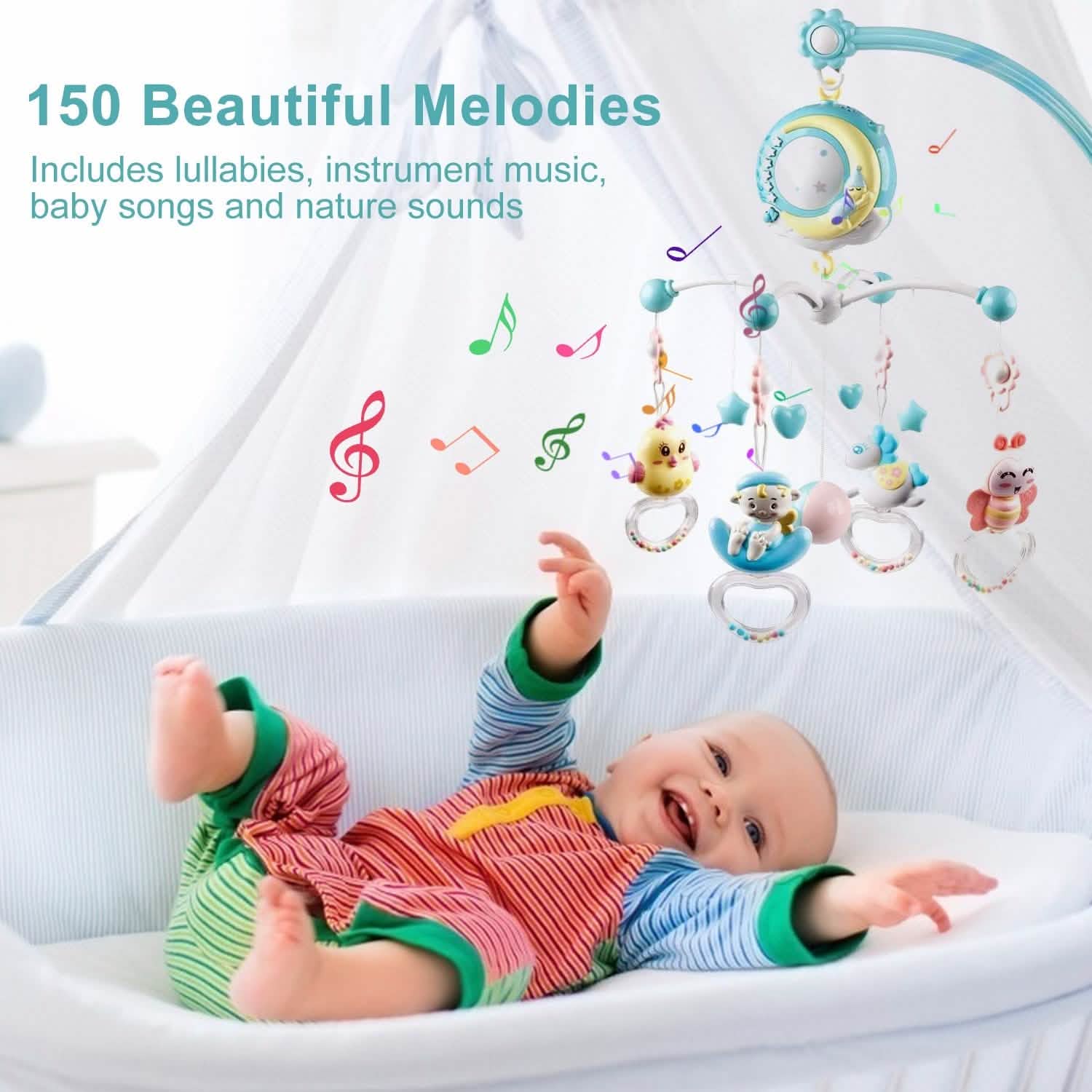 Mobile Star Projection Nursery Light Baby Rattle Toy with Music Box Remote Control DailySale