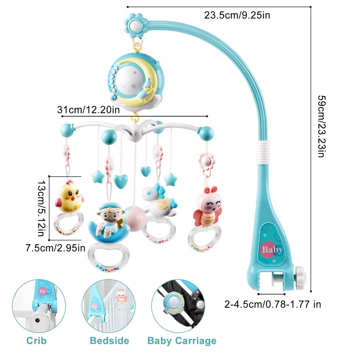 Mobile Star Projection Nursery Light Baby Rattle Toy with Music Box Remote Control DailySale