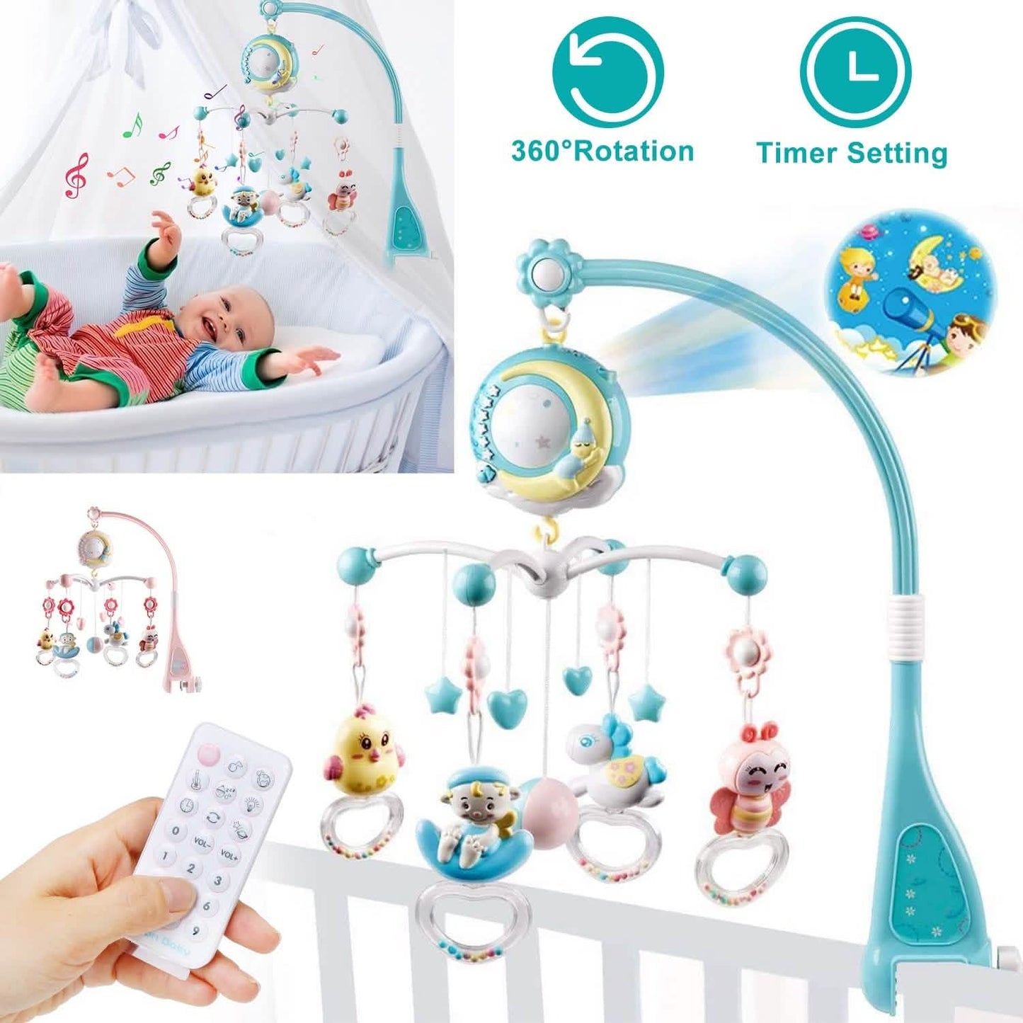 Mobile Star Projection Nursery Light Baby Rattle Toy with Music Box Remote Control DailySale