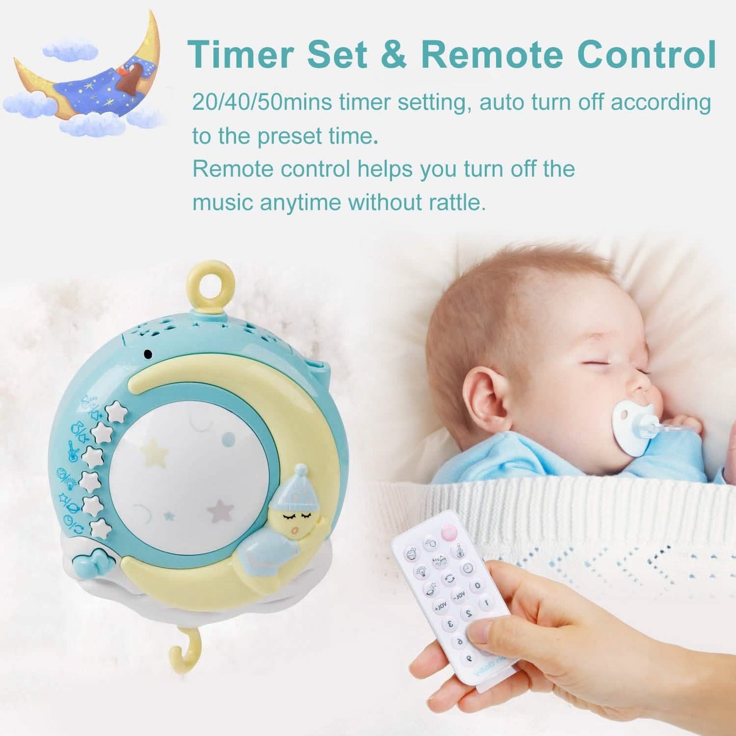 Mobile Star Projection Nursery Light Baby Rattle Toy with Music Box Remote Control DailySale