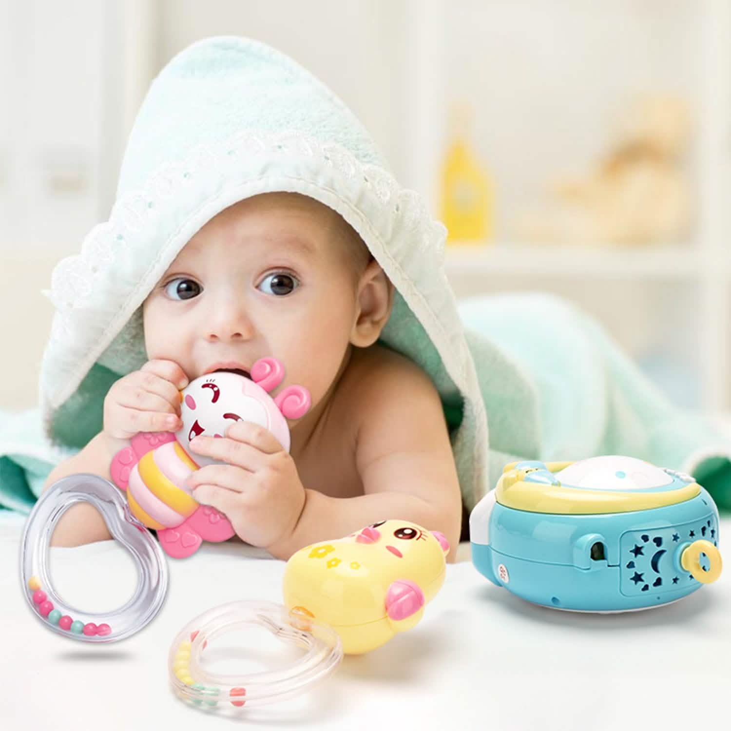 Mobile Star Projection Nursery Light Baby Rattle Toy with Music Box Remote Control DailySale