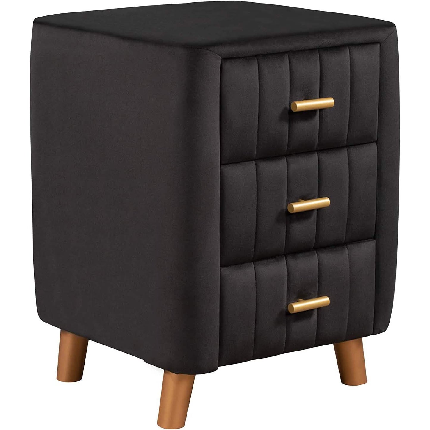 Modern Bedside Velvet Upholstered 3-Drawer Nightstand with Metal Handles DailySale