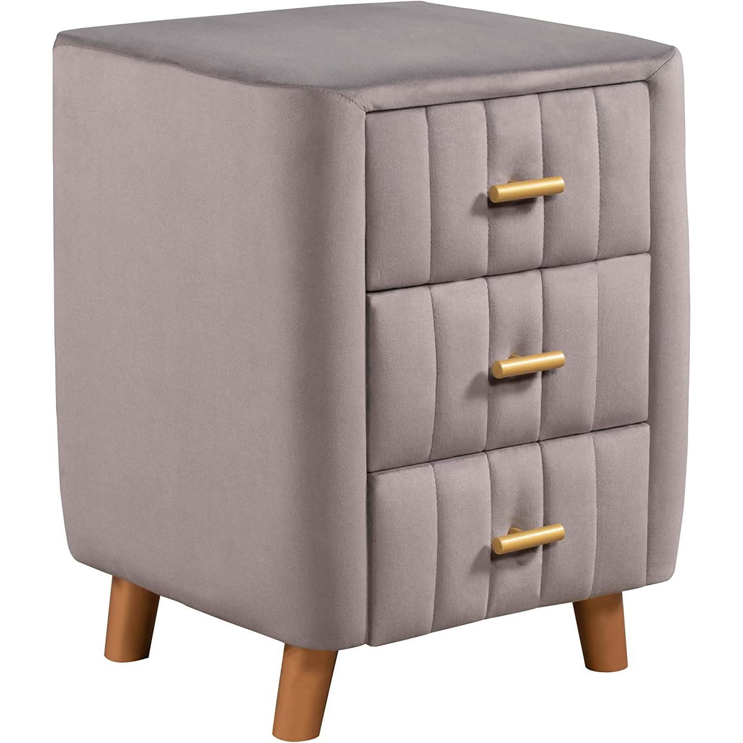 Modern Bedside Velvet Upholstered 3-Drawer Nightstand with Metal Handles DailySale