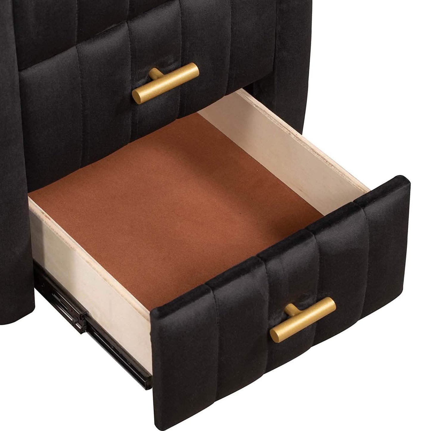 Modern Bedside Velvet Upholstered 3-Drawer Nightstand with Metal Handles DailySale