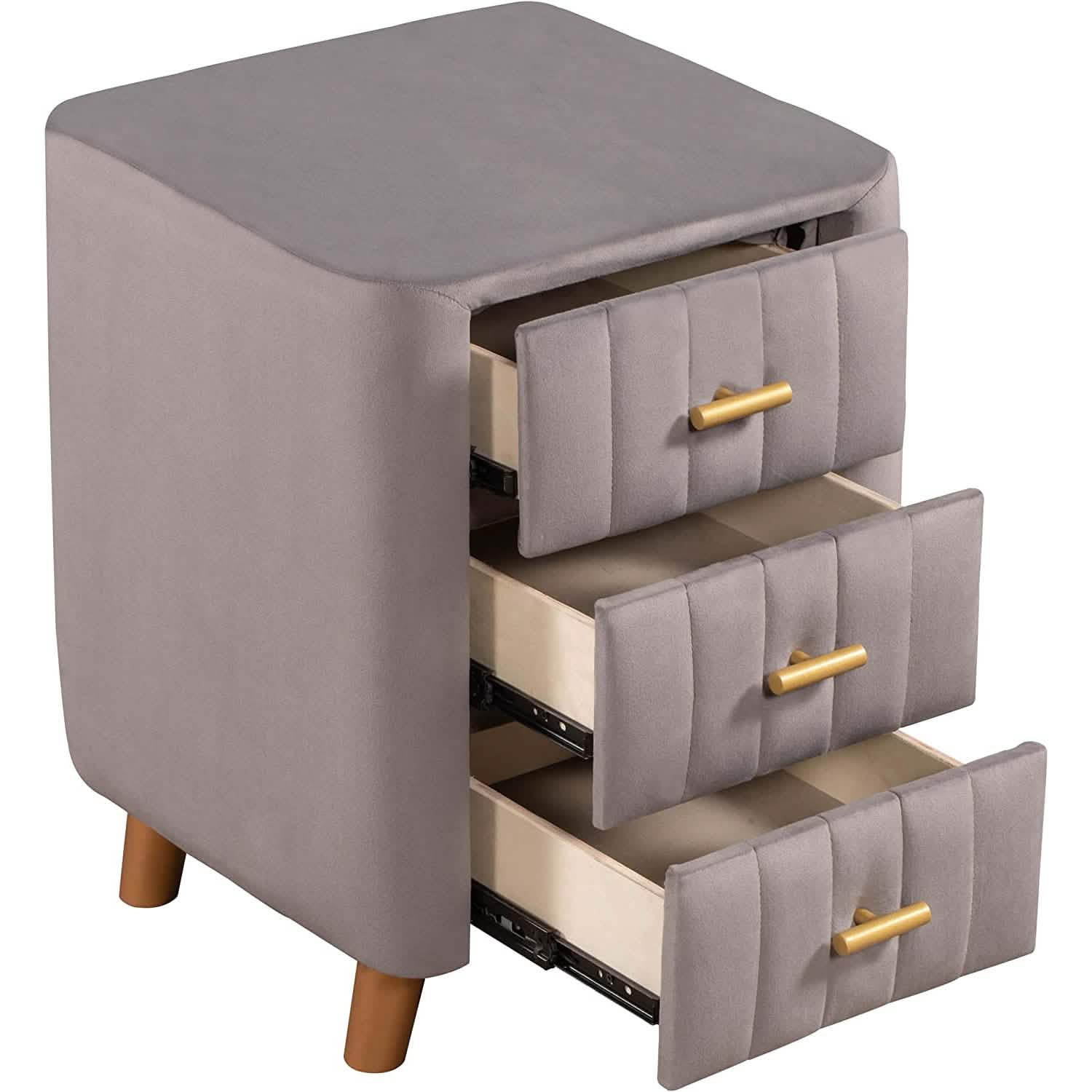 Modern Bedside Velvet Upholstered 3-Drawer Nightstand with Metal Handles DailySale