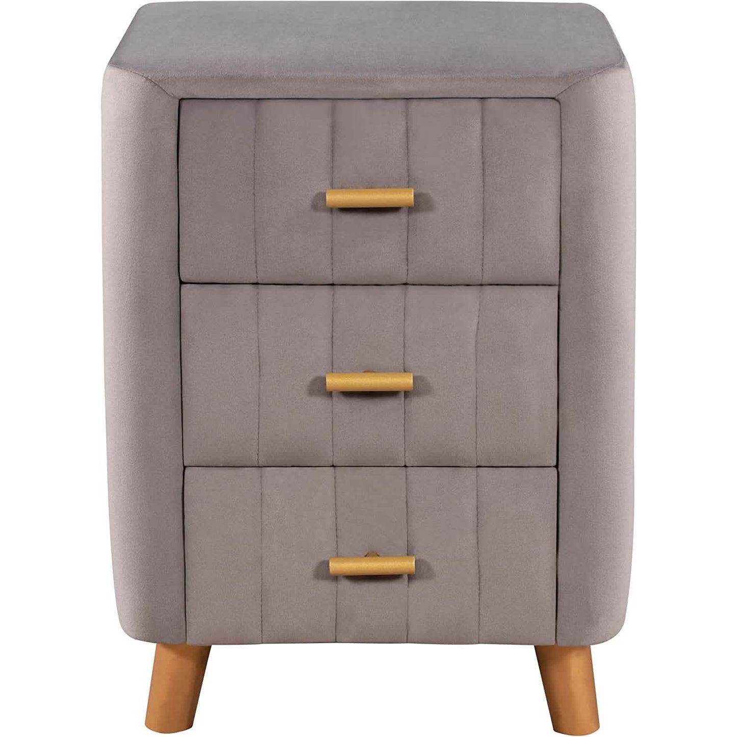 Modern Bedside Velvet Upholstered 3-Drawer Nightstand with Metal Handles DailySale