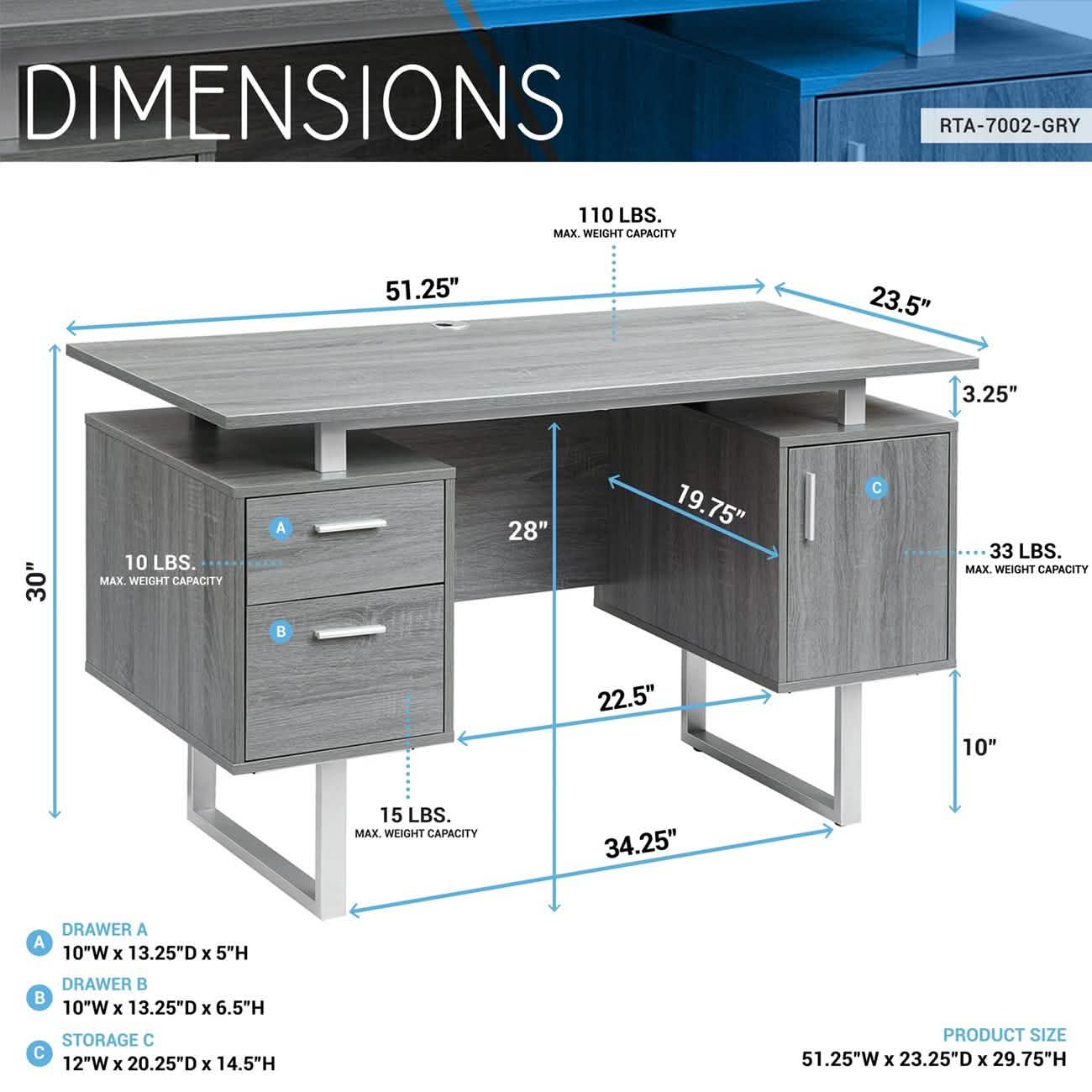 Modern Gray Office Desk with Storage DailySale