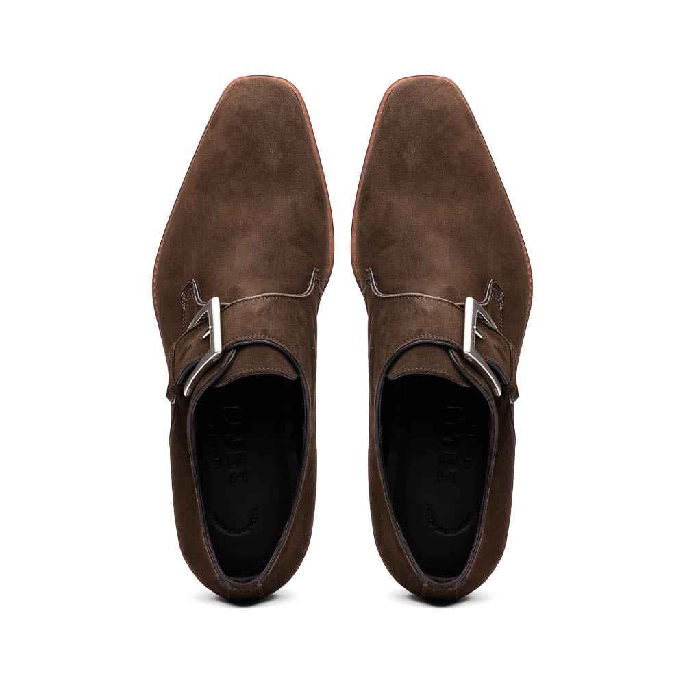 56-110-DBR Hebilla Monk Strap Italian Suede Calfskin Dark Brown