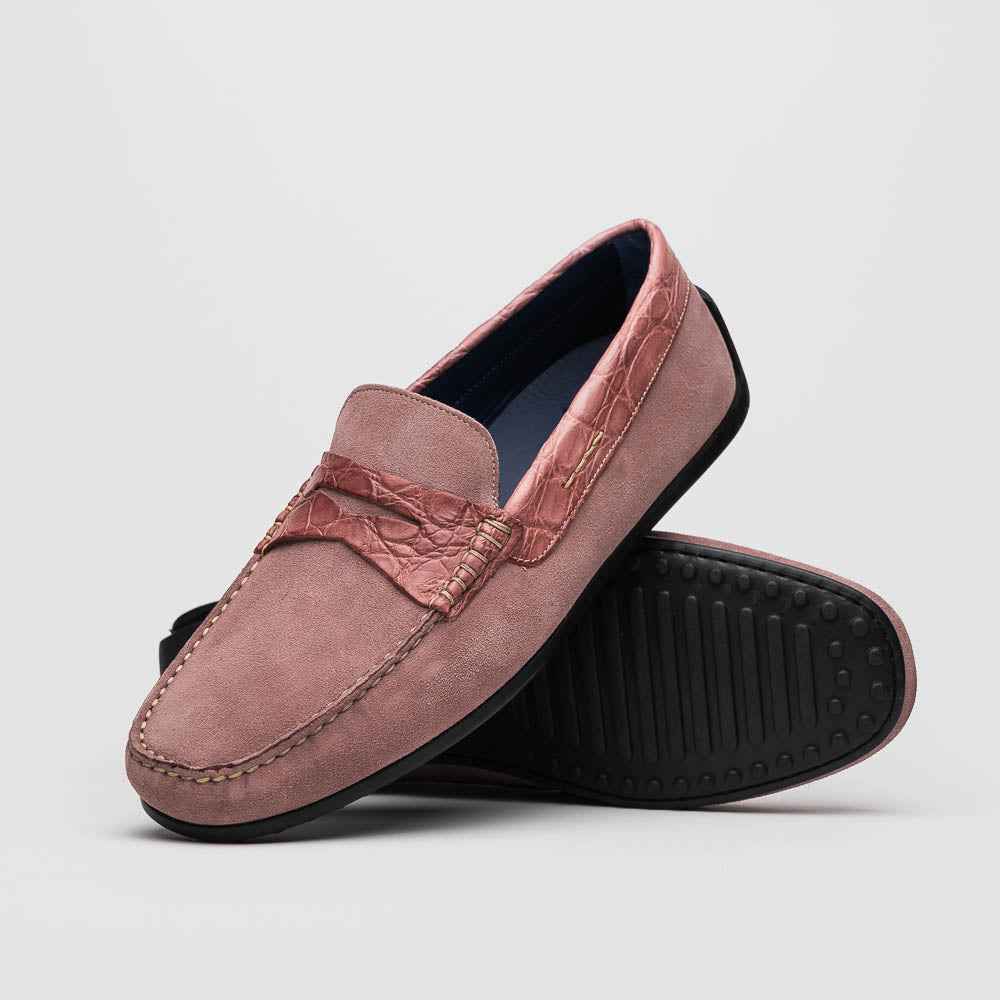 31-160-CDY MONZA Sueded Calfskin with Crocodile Driver Candy