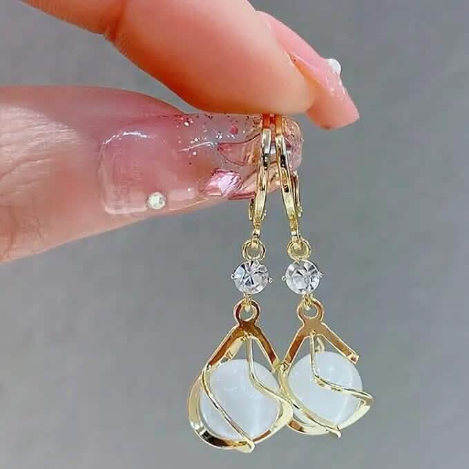 Moonstone Bead Shiny Rhinestone Dangle Earrings DailySale
