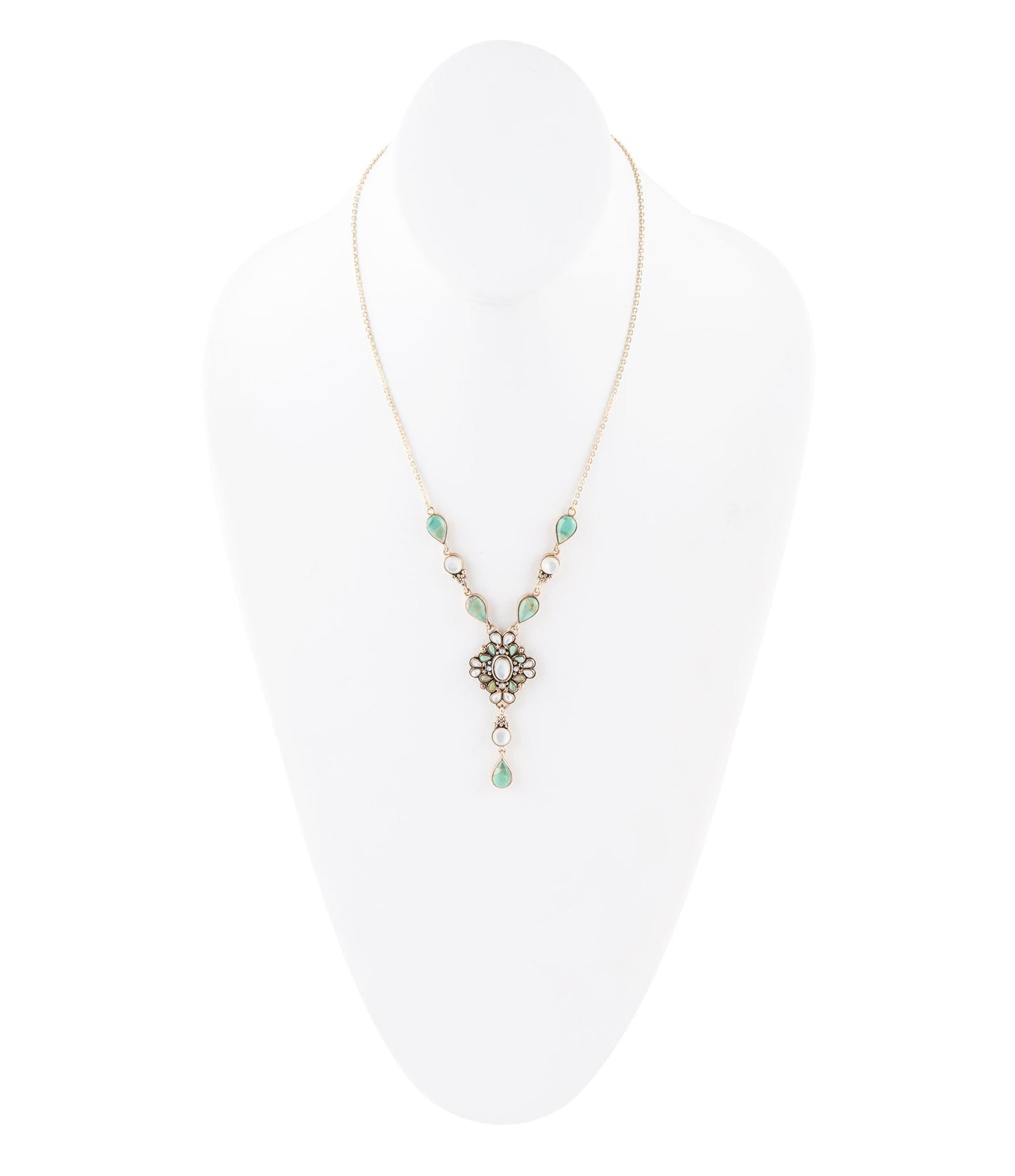 White Mother of Pearl and Blue Turquoise Golden Barcelona Y-Necklace Barse Jewelry