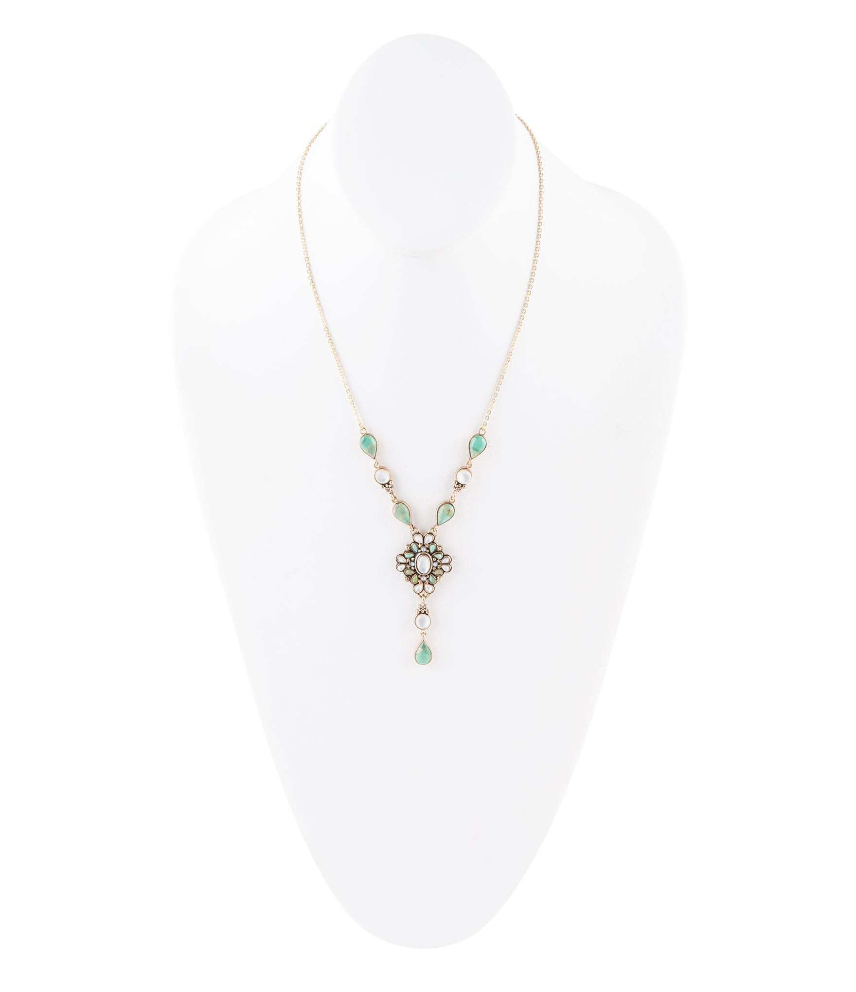 White Mother of Pearl and Blue Turquoise Golden Barcelona Y-Necklace Barse Jewelry