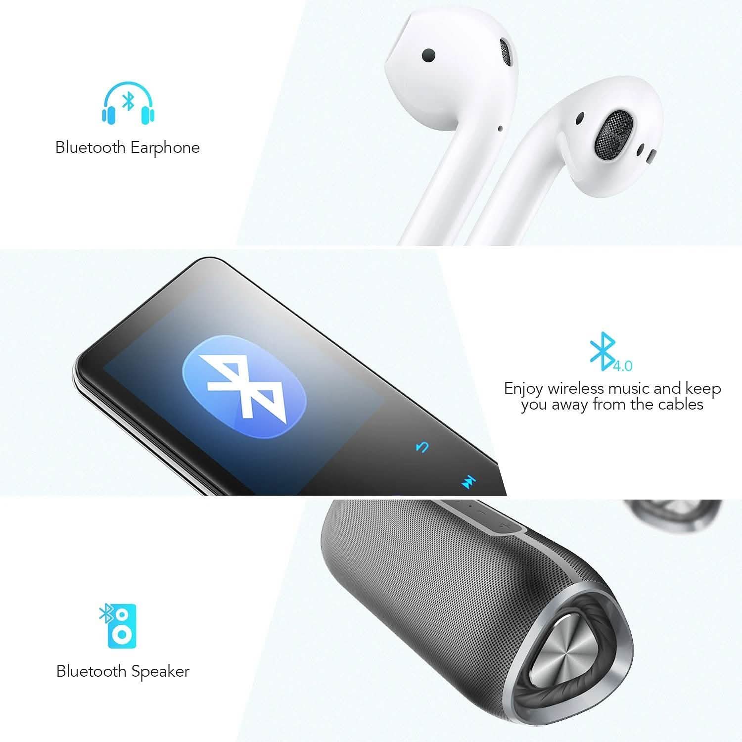 MP3 Player with 2.4in Screen Bluetooth 4.1/16GB/T01 Black DailySale