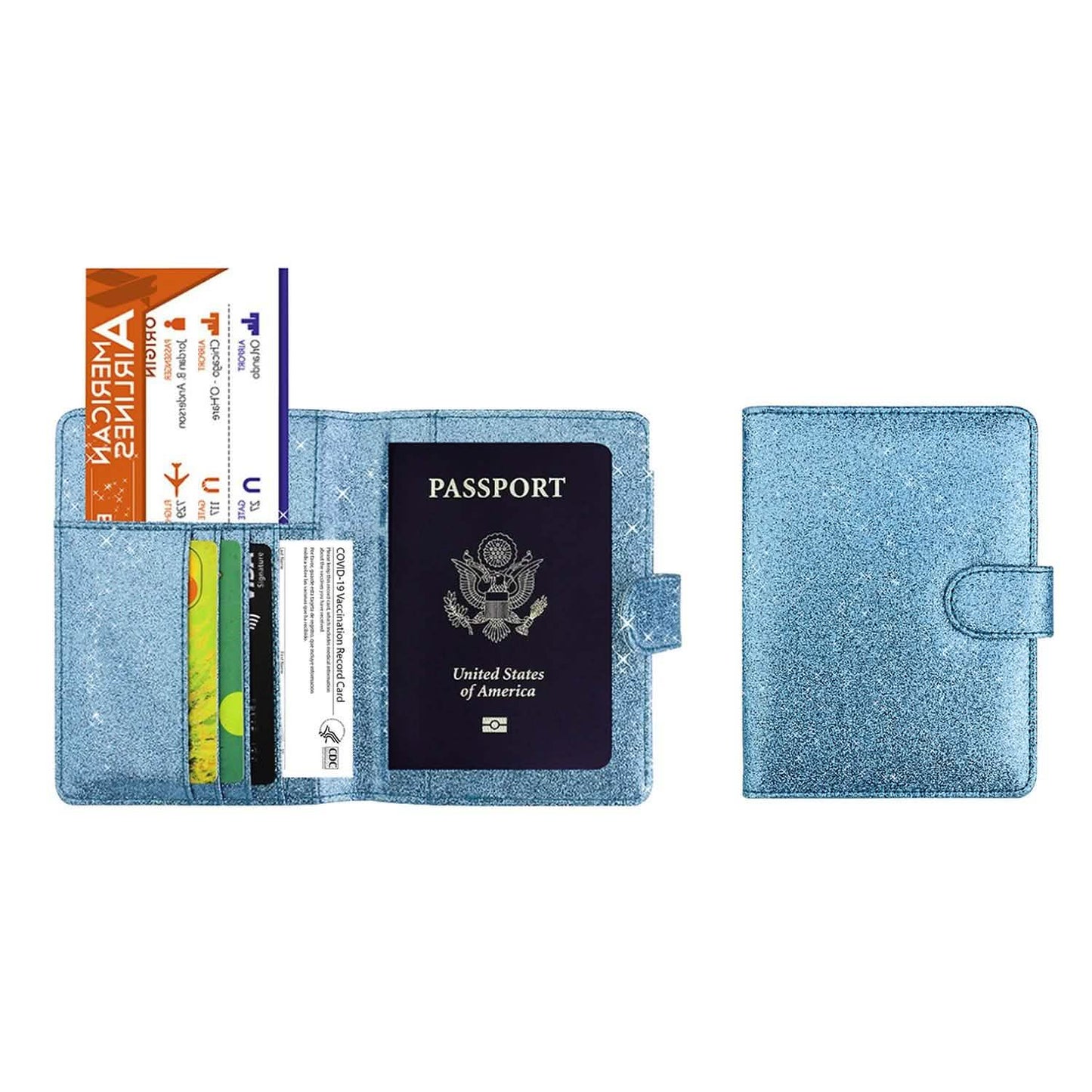Multi Function Glitter Bling RFID Passport Organizer With CDC Vaccination Card Holder DailySale