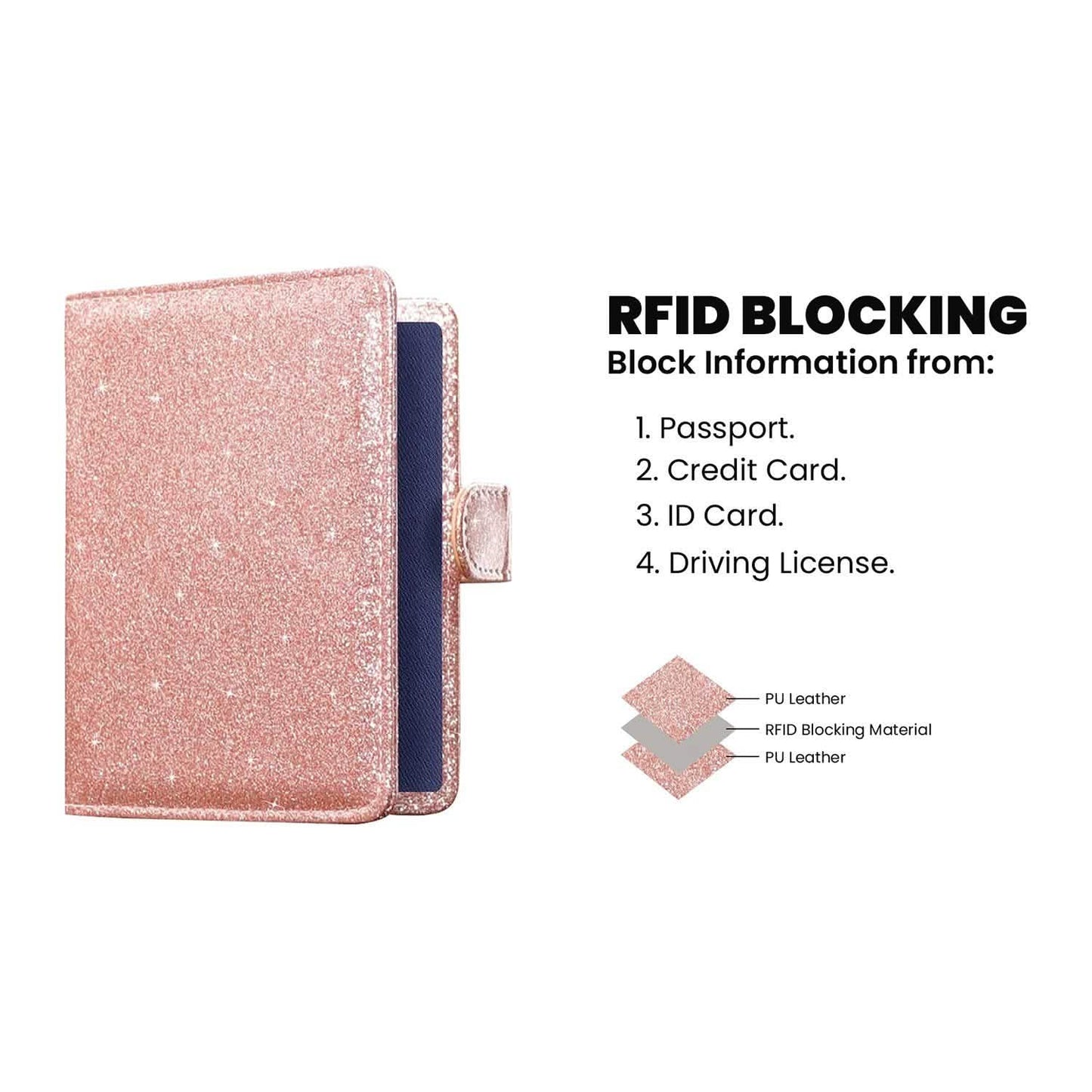 Multi Function Glitter Bling RFID Passport Organizer With CDC Vaccination Card Holder DailySale