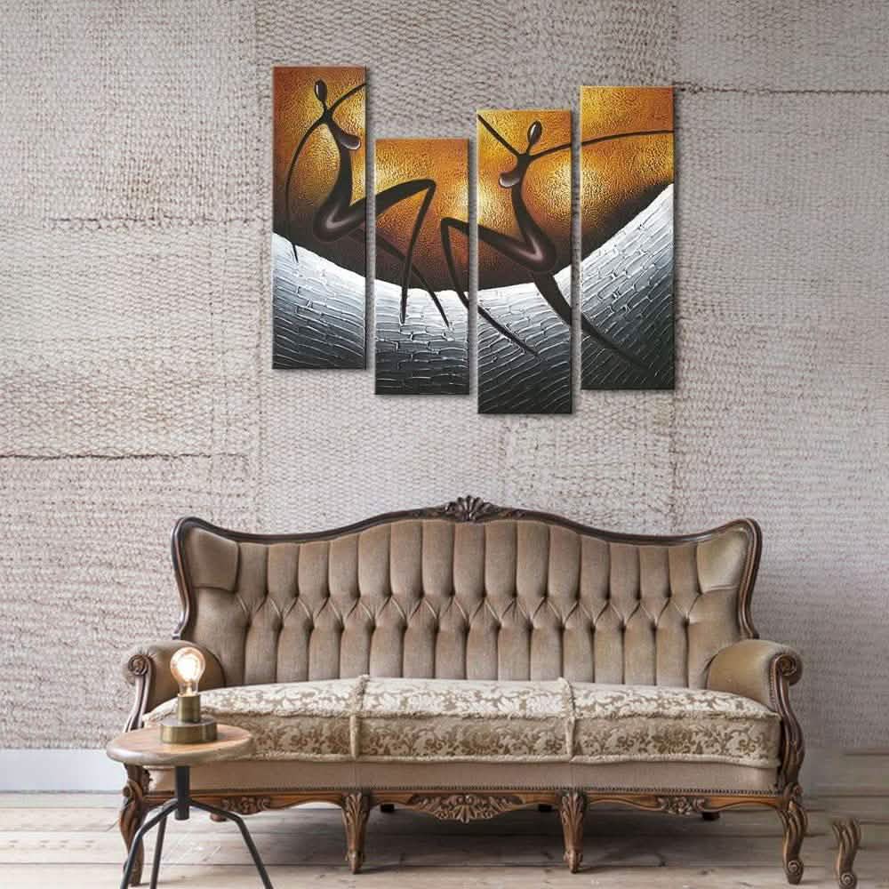 Multi-Panel Modern Abstract Paintings on Canvas Stretched on Wood DailySale
