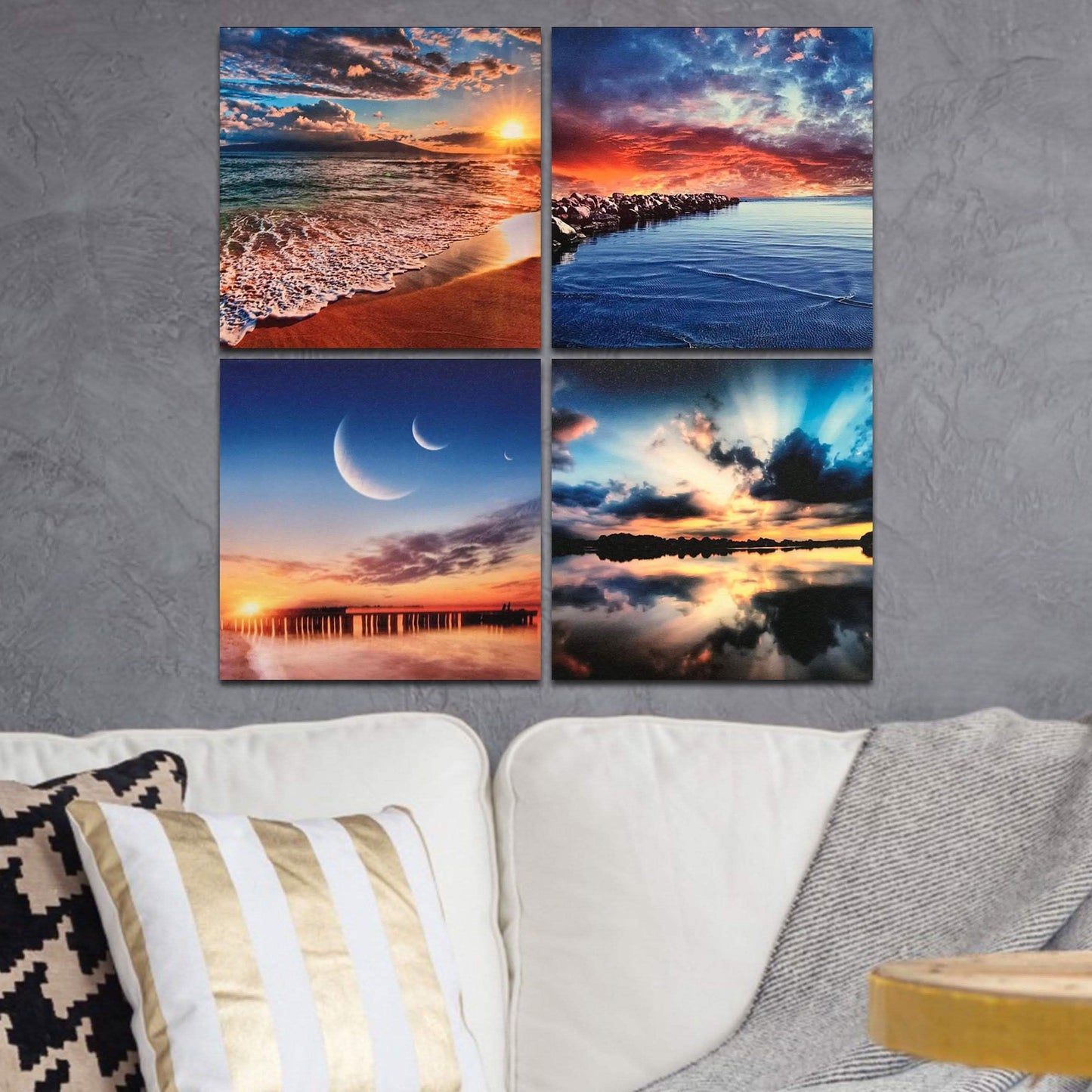 Multi-Panel Modern Abstract Paintings on Canvas Stretched on Wood DailySale