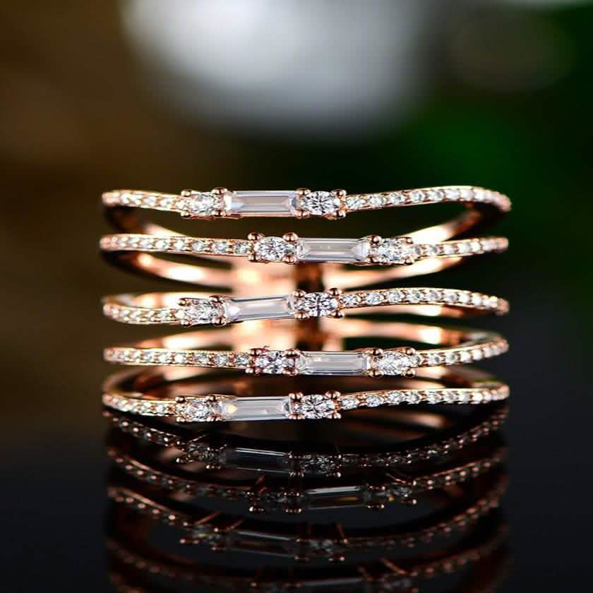 Multi Row Rose Gold Plated Ring Made with Swarovski Elements DailySale