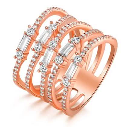 Multi Row Rose Gold Plated Ring Made with Swarovski Elements DailySale