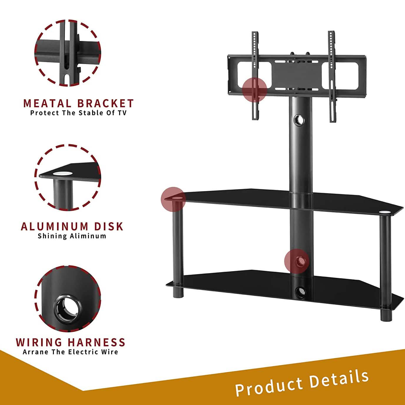 Multifunctional Tempered Glass Metal Frame Floor TV Stand DailySale