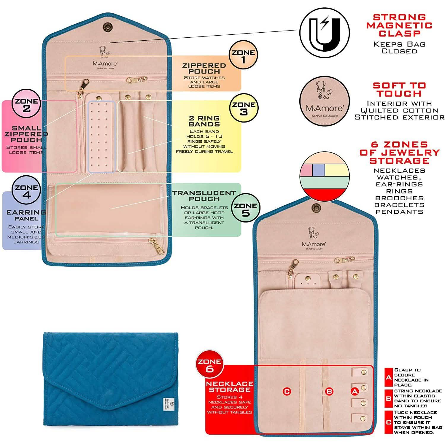 MyAmore' Jewelry Roll Travel Case DailySale