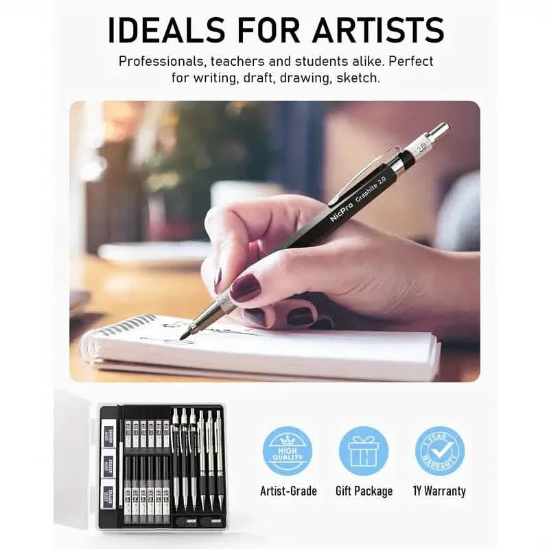 Nicpro Art Mechanical Pencil Set for Writing, Sketching, Drawing With Lead Refills Case DailySale