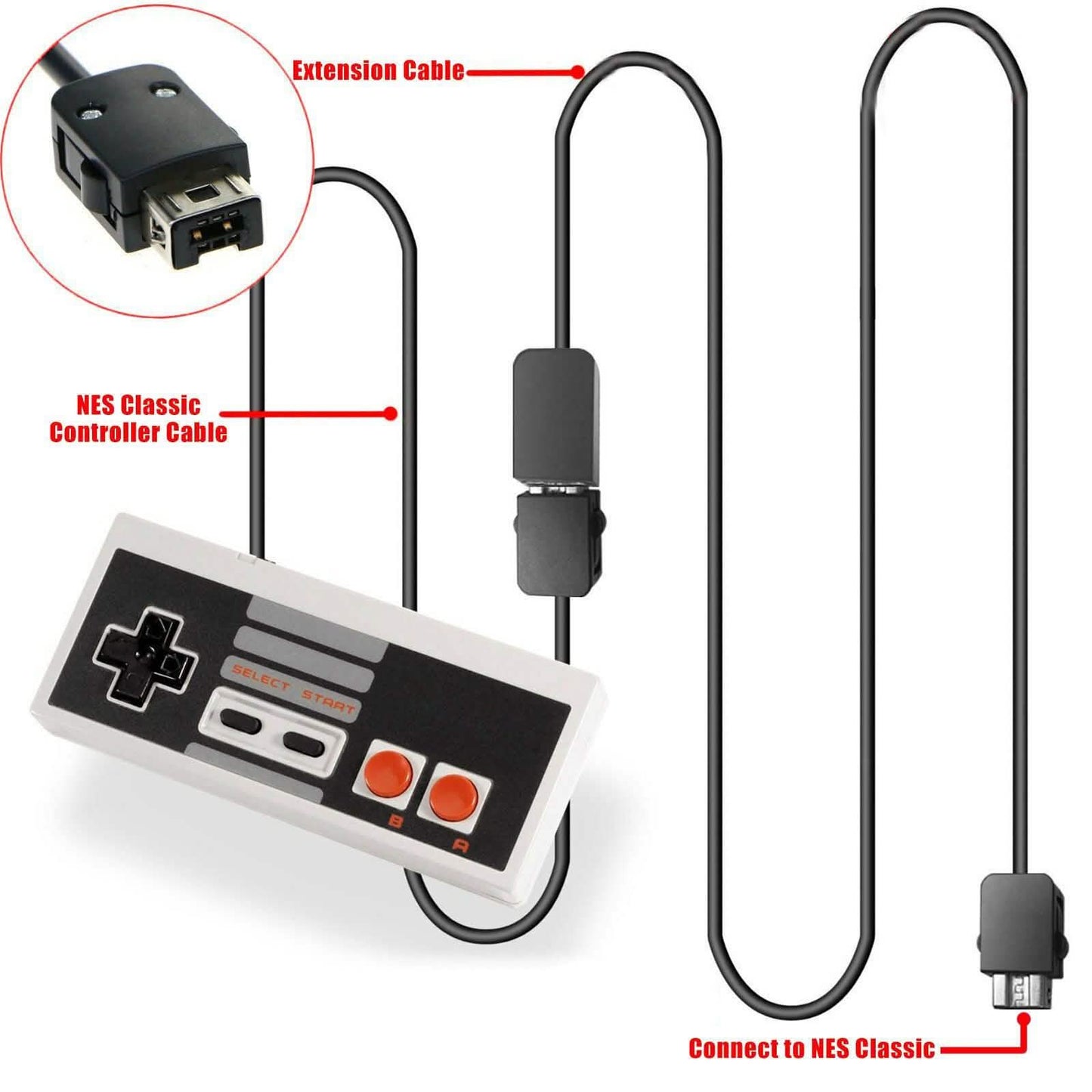 Nintendo NES Mini Classic Edition Game Controller with 2 Pieces 10ft Extension Cable DailySale