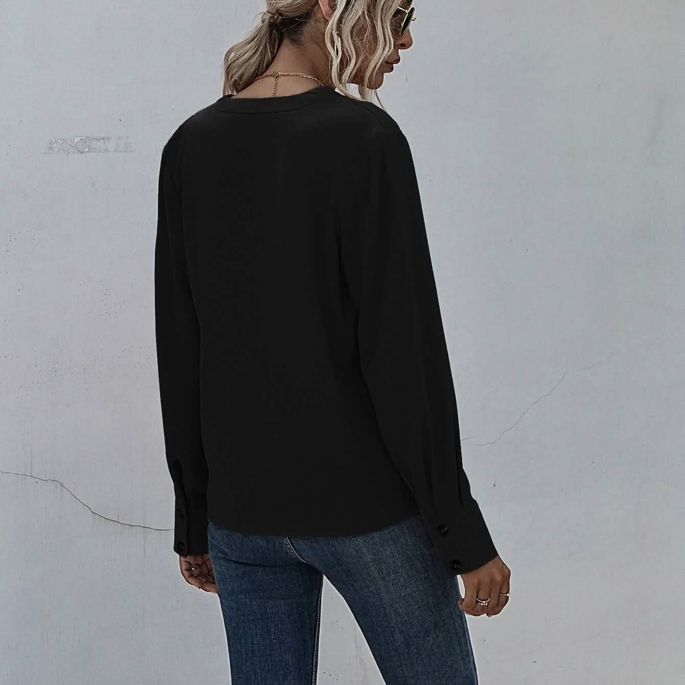 Notched Neck Pleated Decoration Blouse DailySale