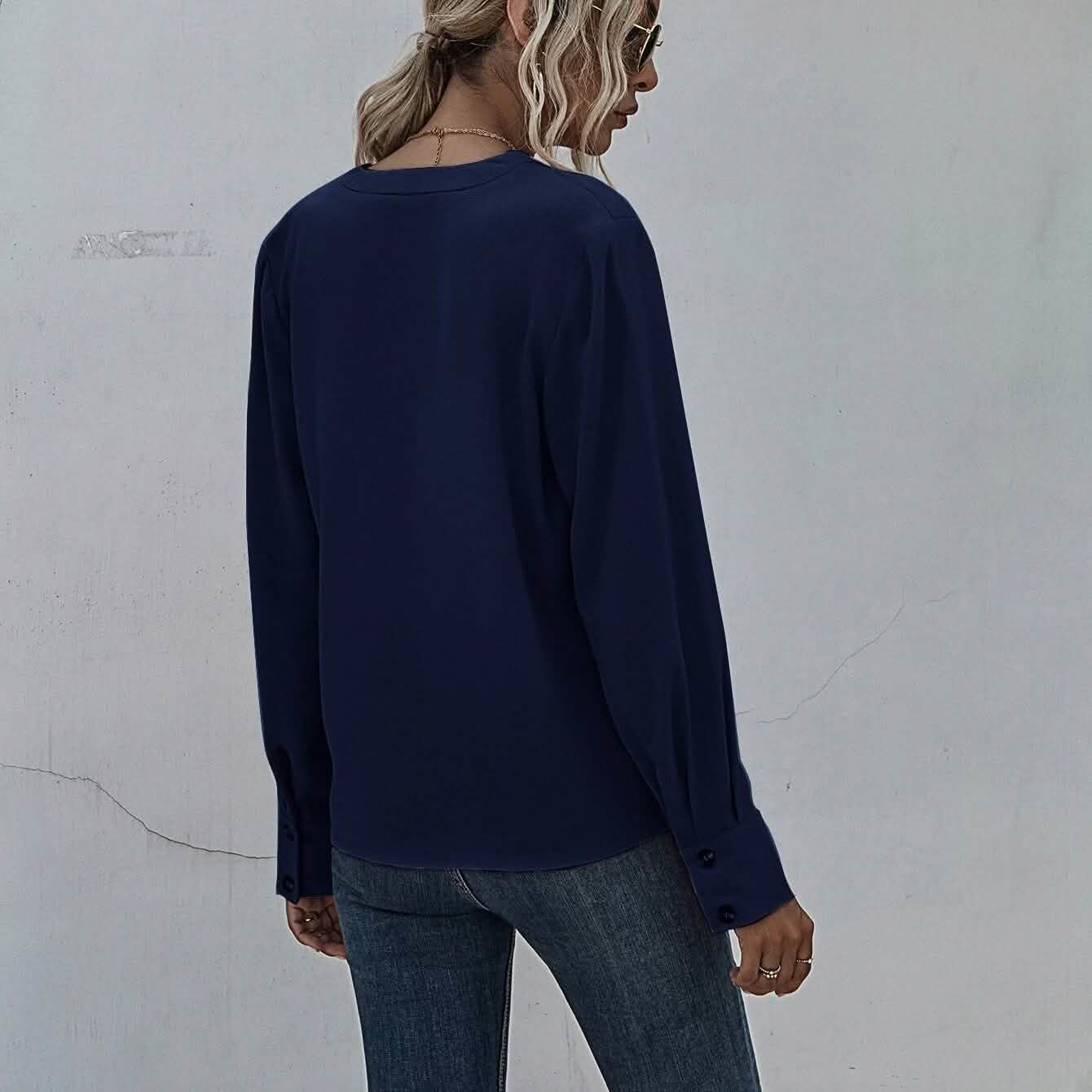 Notched Neck Pleated Decoration Blouse DailySale