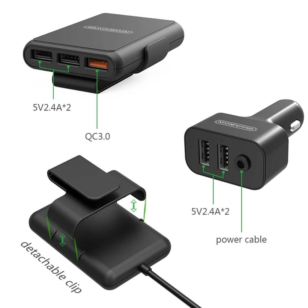 NTONPOWER 5 USB Ports Car Charger with 1.8 Extension Cable DailySale