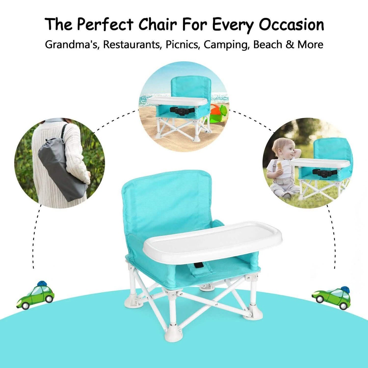 ODOLAND Folding Portable Travel High Chairs Booster Seat with Tray for Baby Infant DailySale
