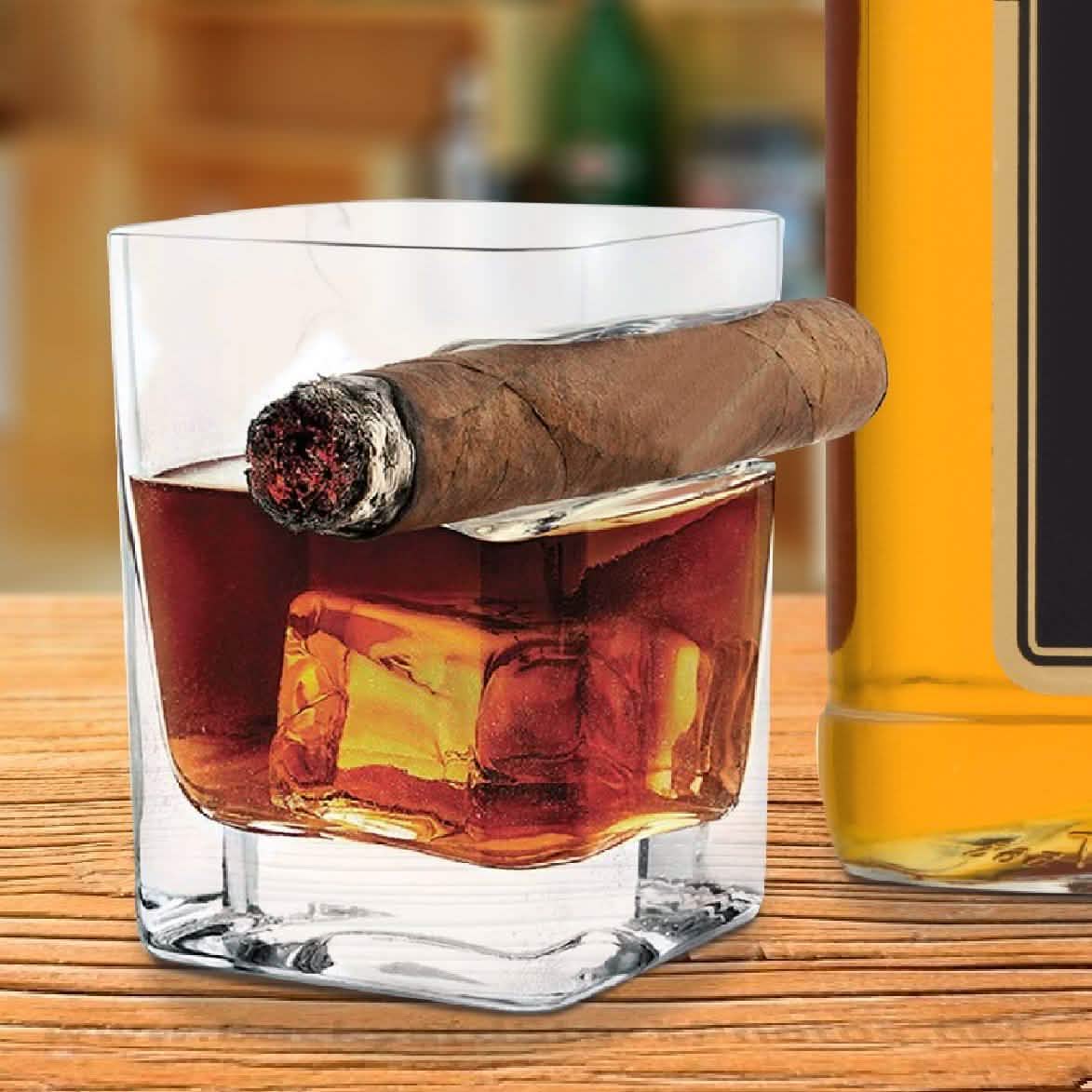 Old Fashioned Whiskey Glass with indented Cigar Rest DailySale