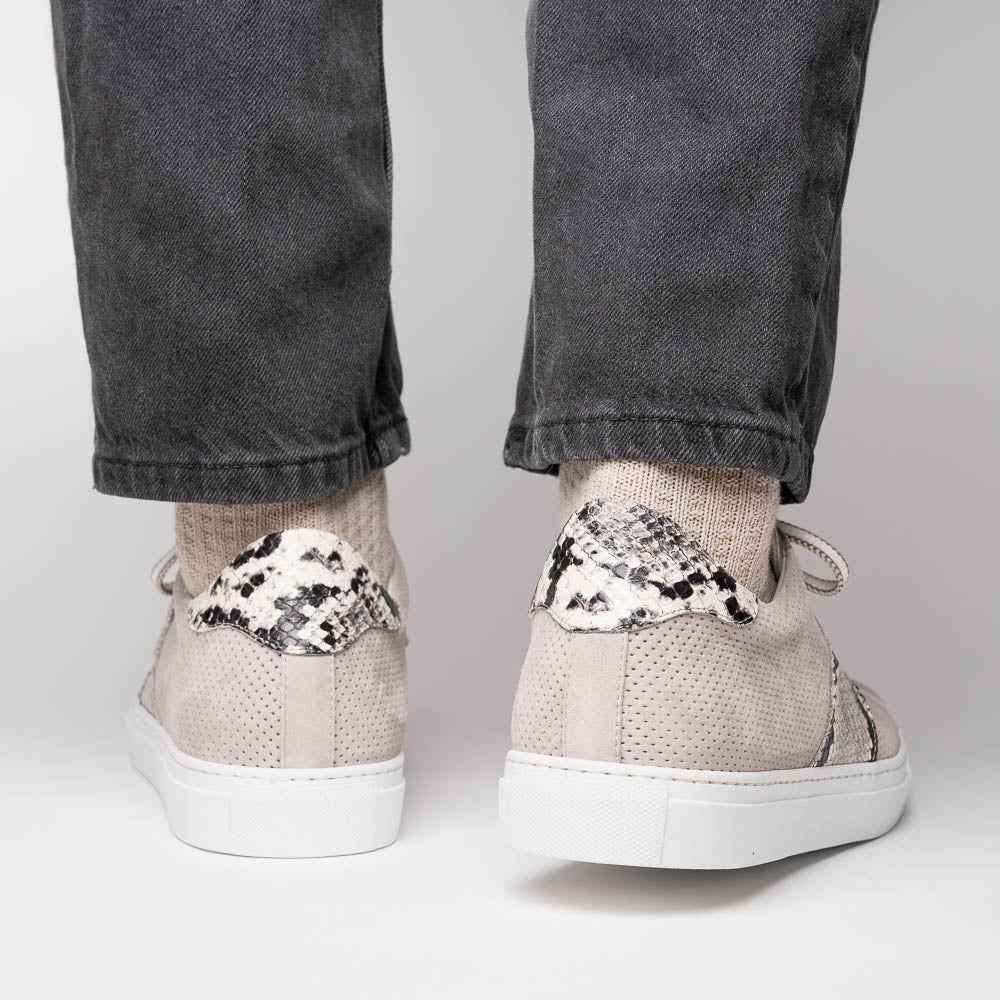 66-100-GRY OLYMPIAS Genuine Python and Italian Sueded Goatskin, Grey