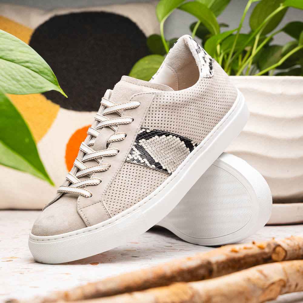 66-100-GRY OLYMPIAS Genuine Python and Italian Sueded Goatskin, Grey