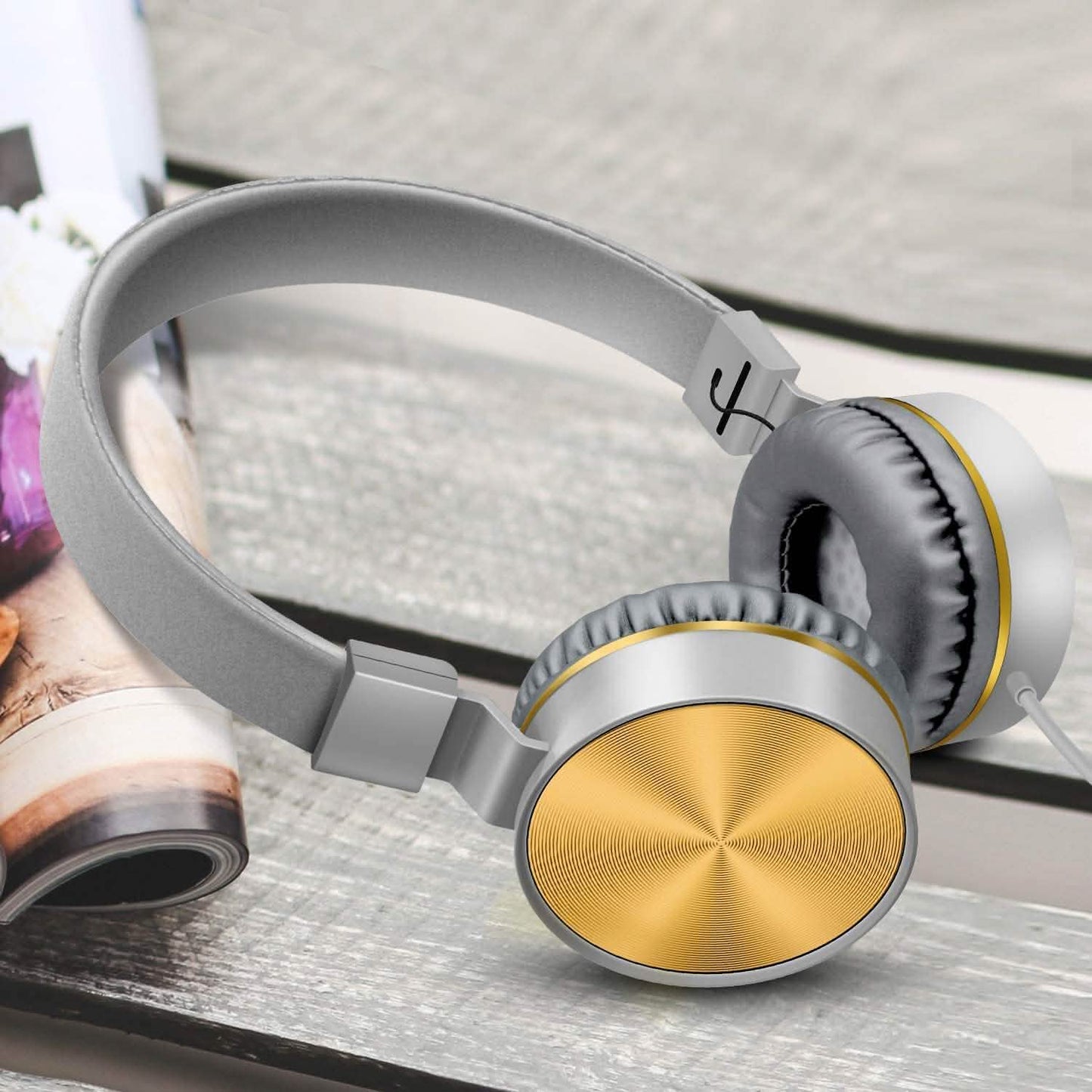 On-Ear Headphones with Built-in Mic, Portable Audio Headset with Adjustable Headband DailySale