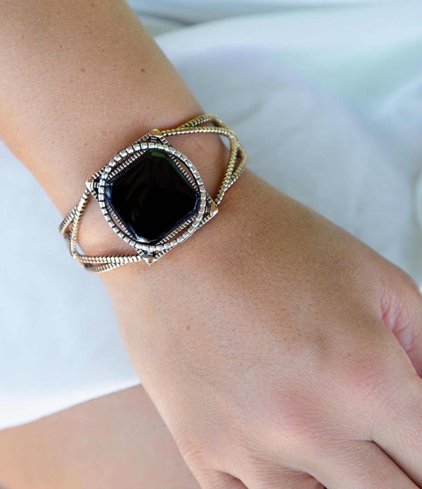Onyx Mixed Metal Golden Cuff Bracelet Barse Jewelry