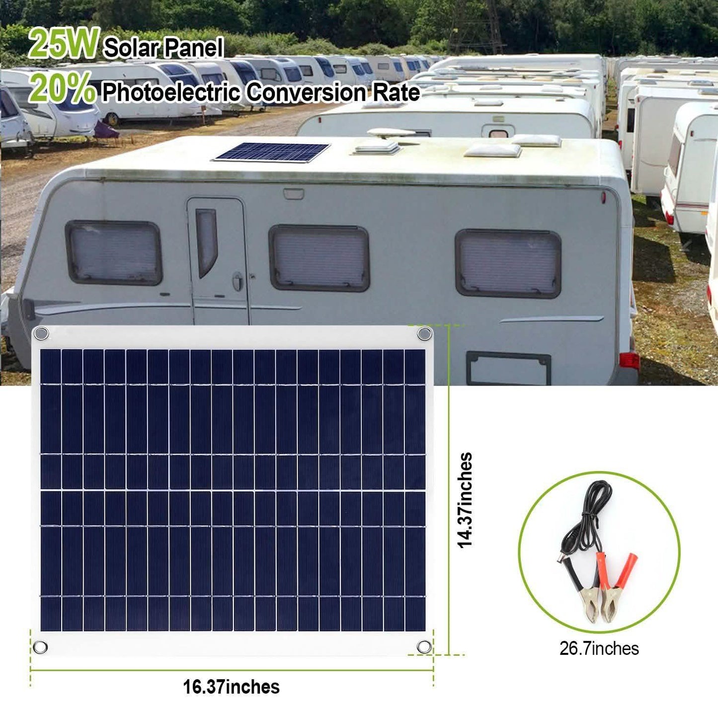 Outdoor Solar Panel 12V 25W Car Battery Charger DailySale