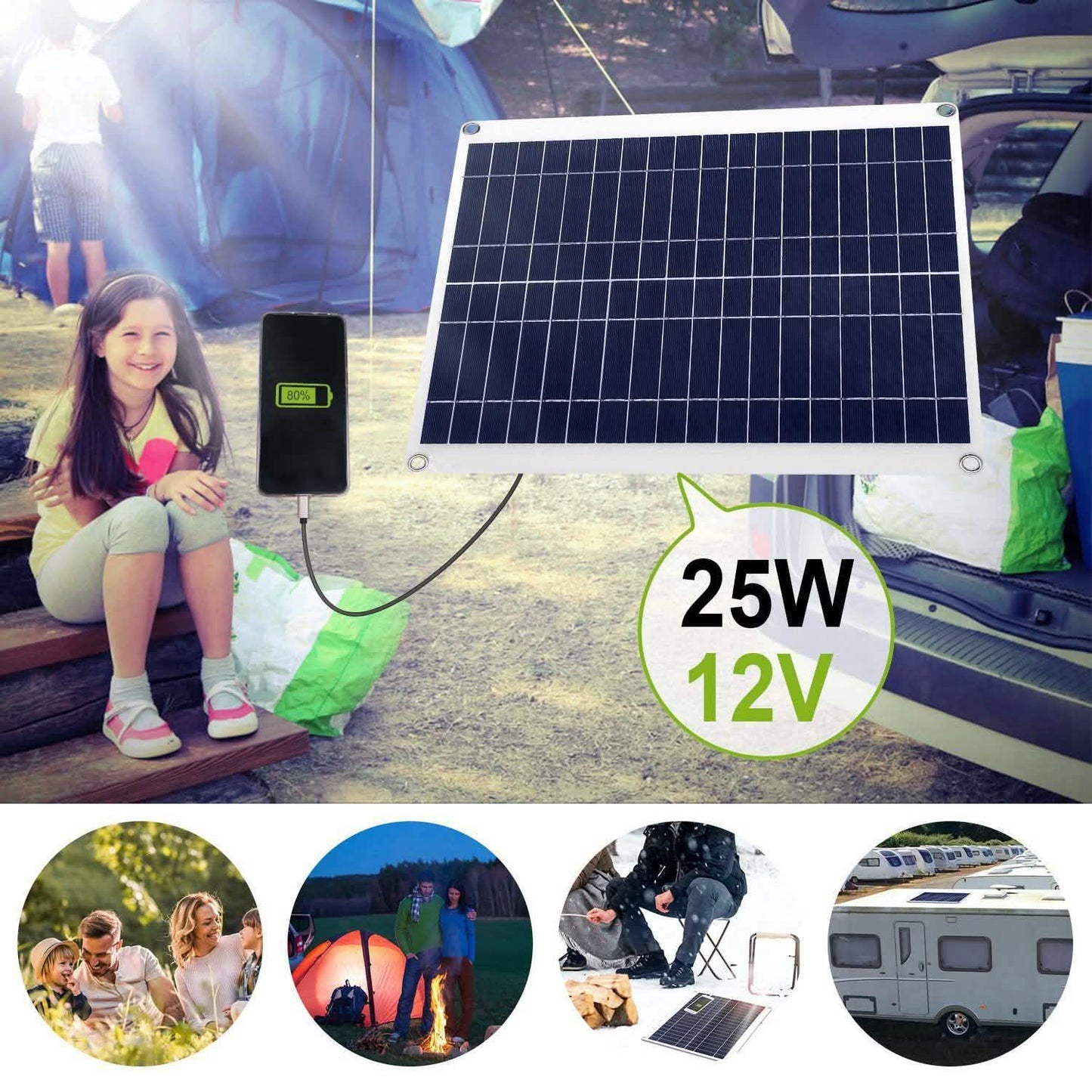 Outdoor Solar Panel 12V 25W Car Battery Charger DailySale
