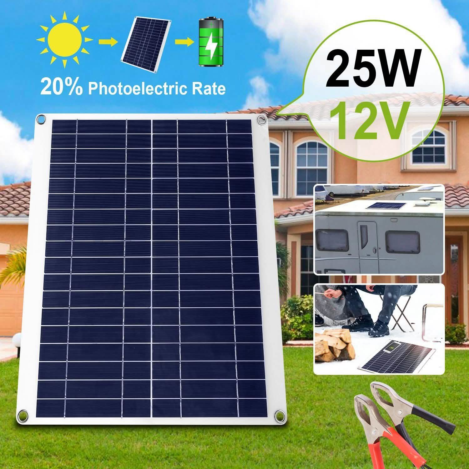 Outdoor Solar Panel 12V 25W Car Battery Charger DailySale